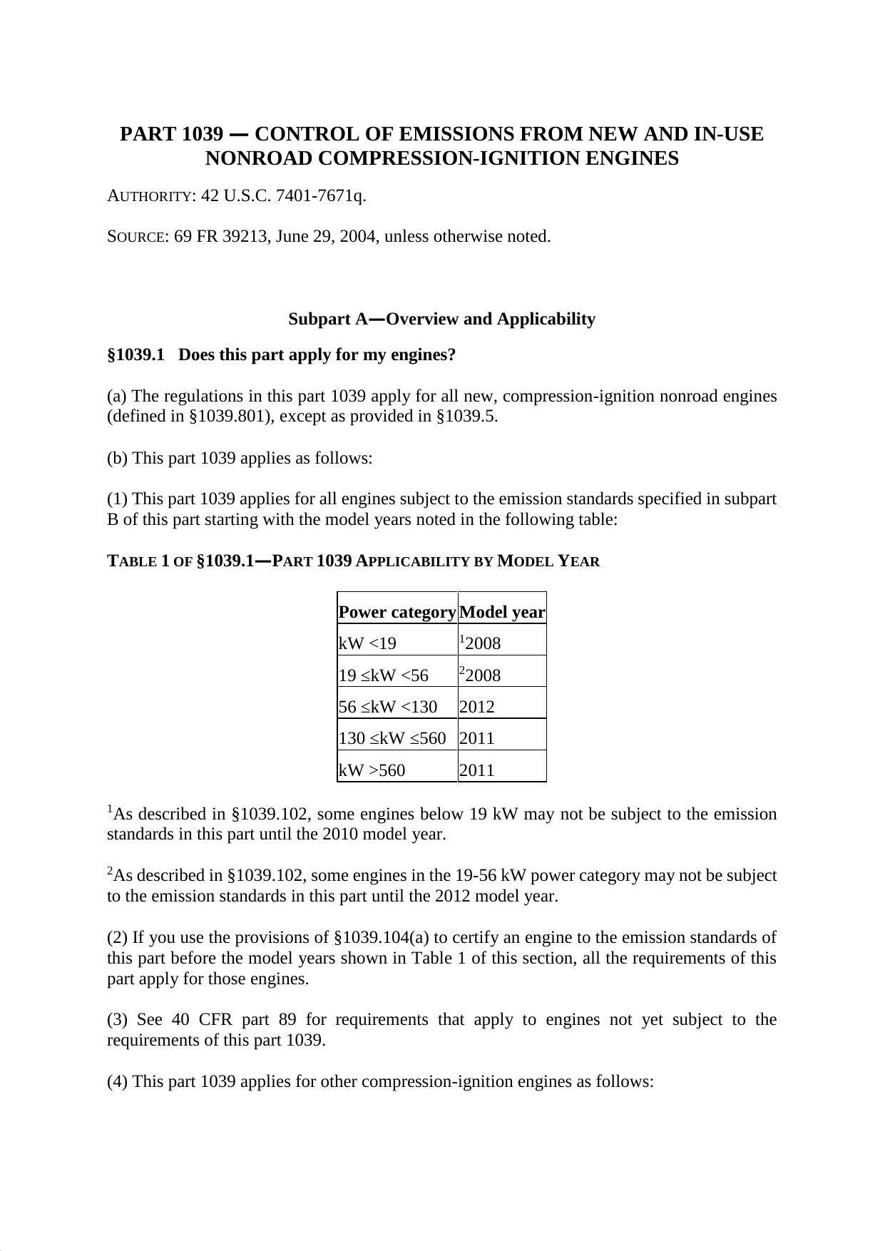 Title 40 - Part 1039 - Control of Emissions from New and In-Use Nonroad Compression-Ignition Engines by Regs4Ships - 13/11/2017
