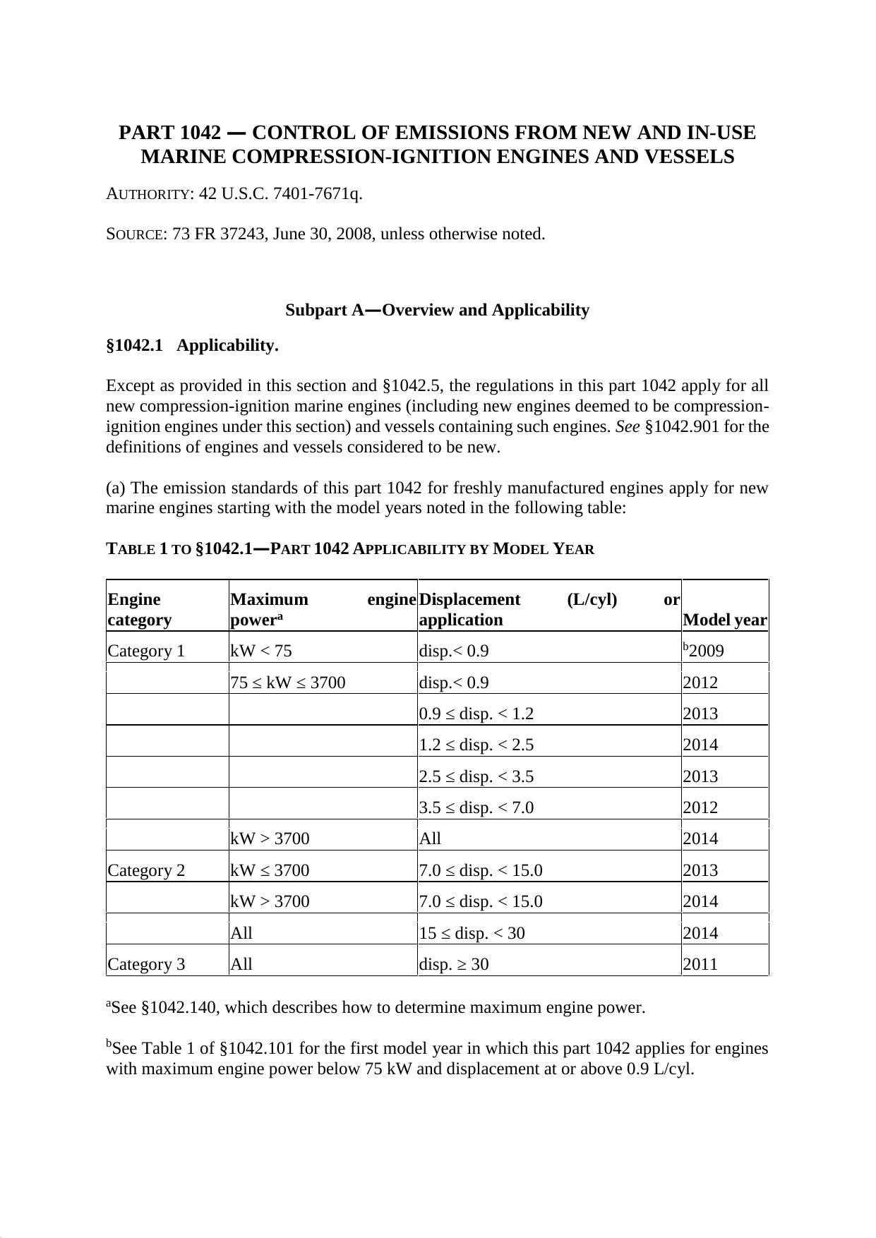 Title 40 - Part 1042 - Control of Emissions from New and In-Use Marine Compression-Ignition Engines and Vessels by Regs4Ships - 23/08/2017