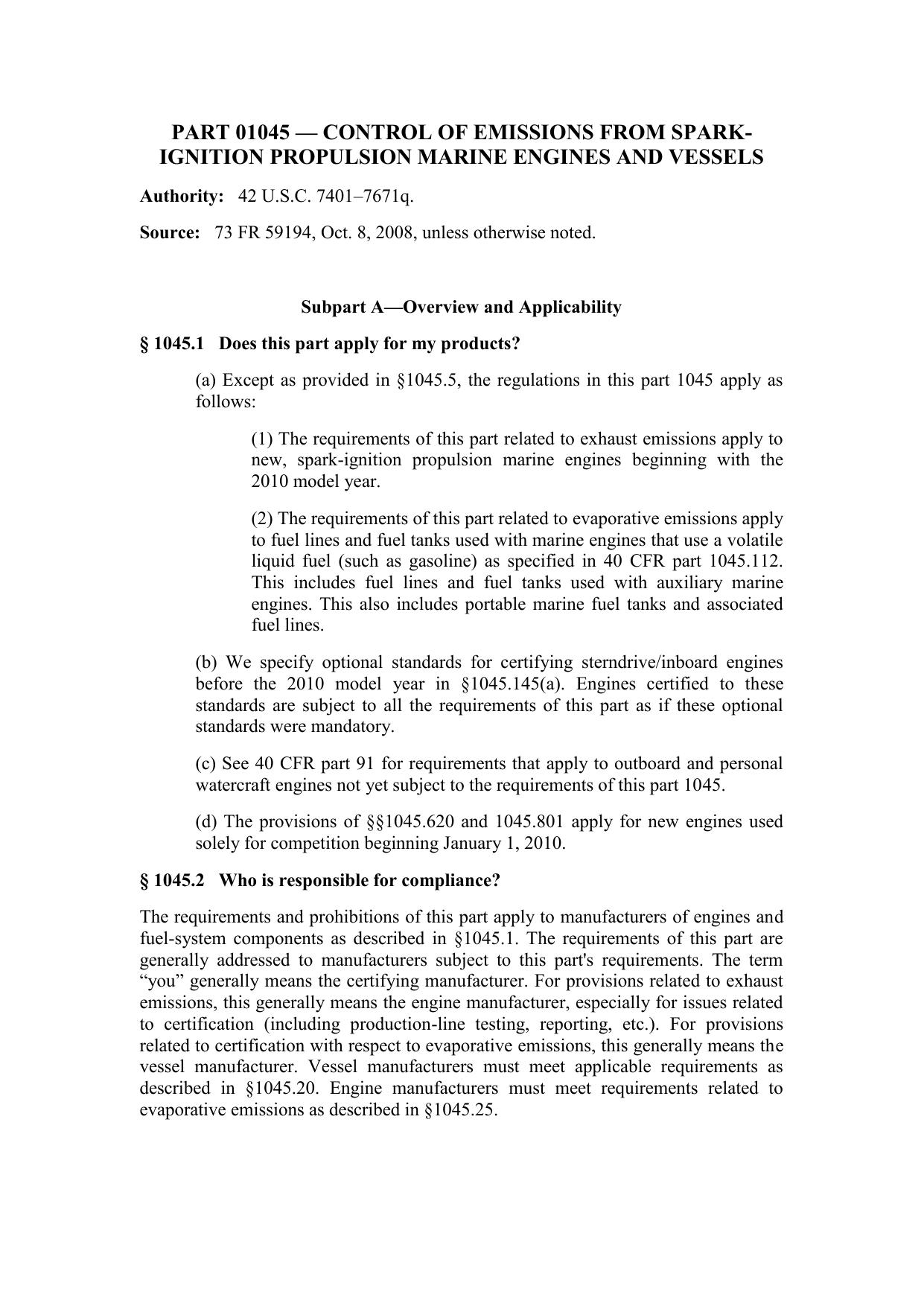 Title 40 - Part 1045 â Control of Emissons From Spark-Emission Propulsion by Regs4Ships - 01/04/2011