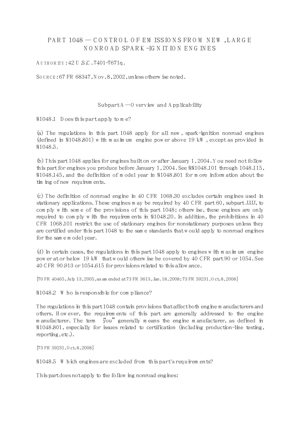 Title 40 - Part 1048 - Control of Emissions from New, Large Nonroad Spark- by Regs4Ships - 20/08/2014