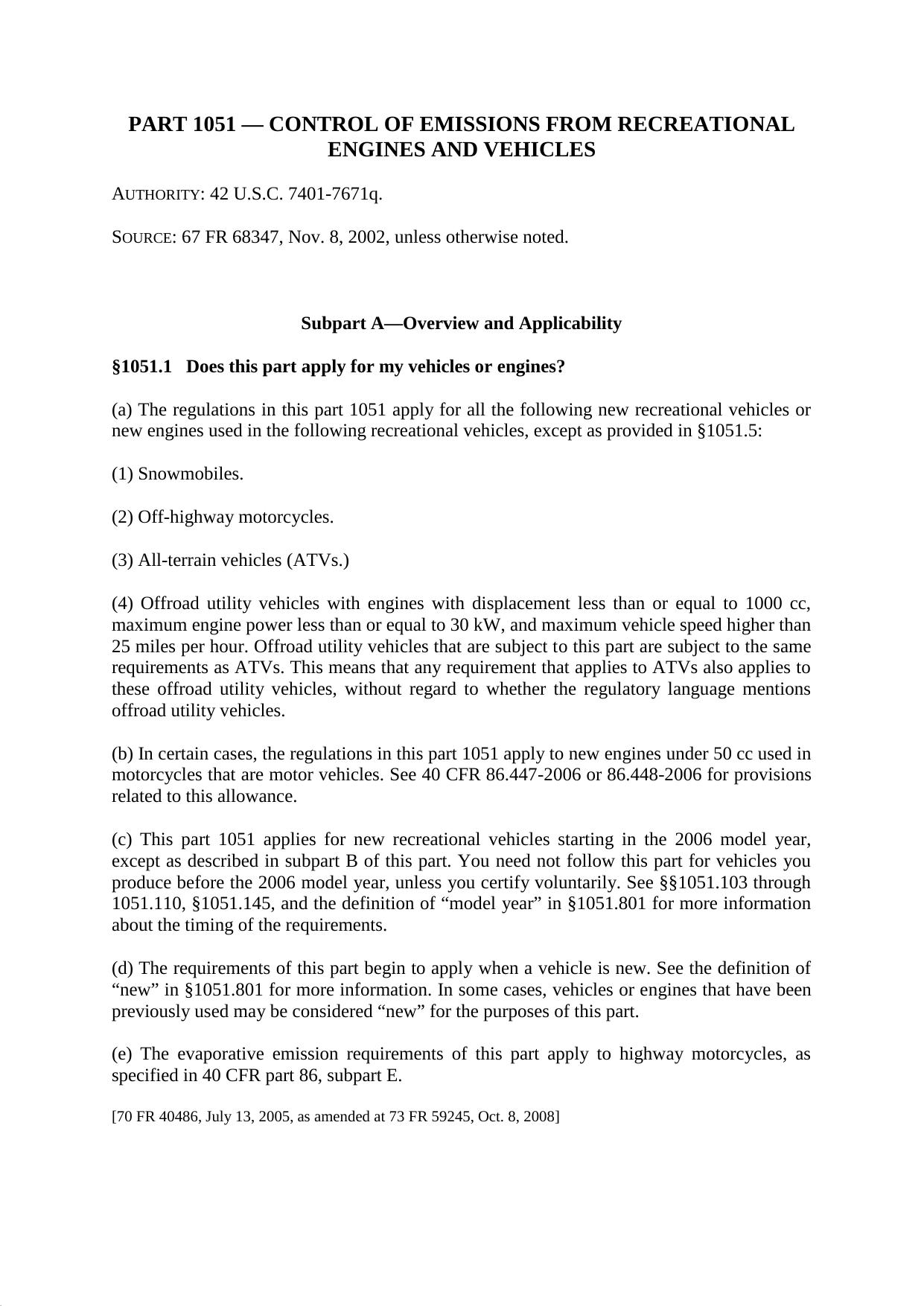 Title 40 - Part 1051 - Control of Emissions from Recreational Engines and Vehicle by Regs4Ships - 15/04/2015