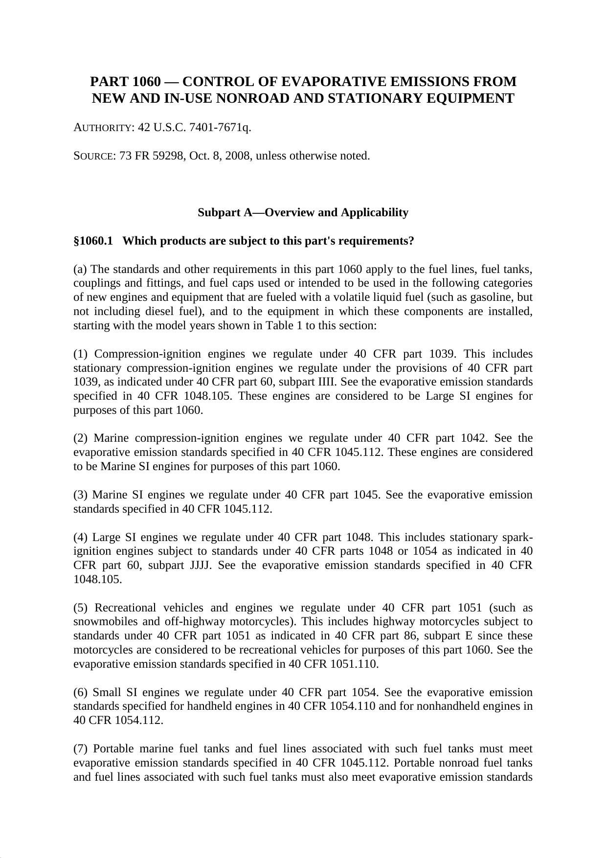 Title 40 - Part 1060 - Control of Evaporative Emissions from New and In-Use by Regs4Ships - 14/06/2015