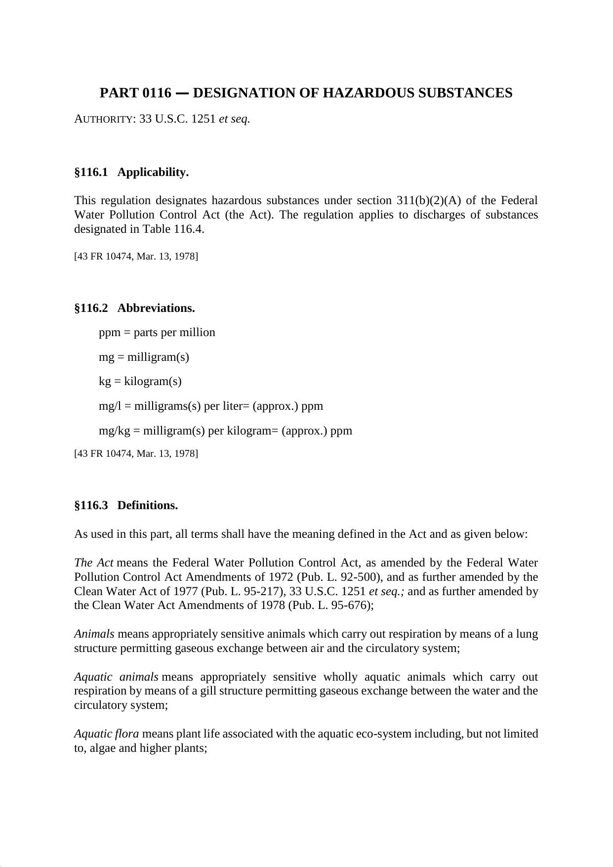 Title 40 - Part 116 - Designation of Hazardous Substances by Regs4Ships - 11/03/2018