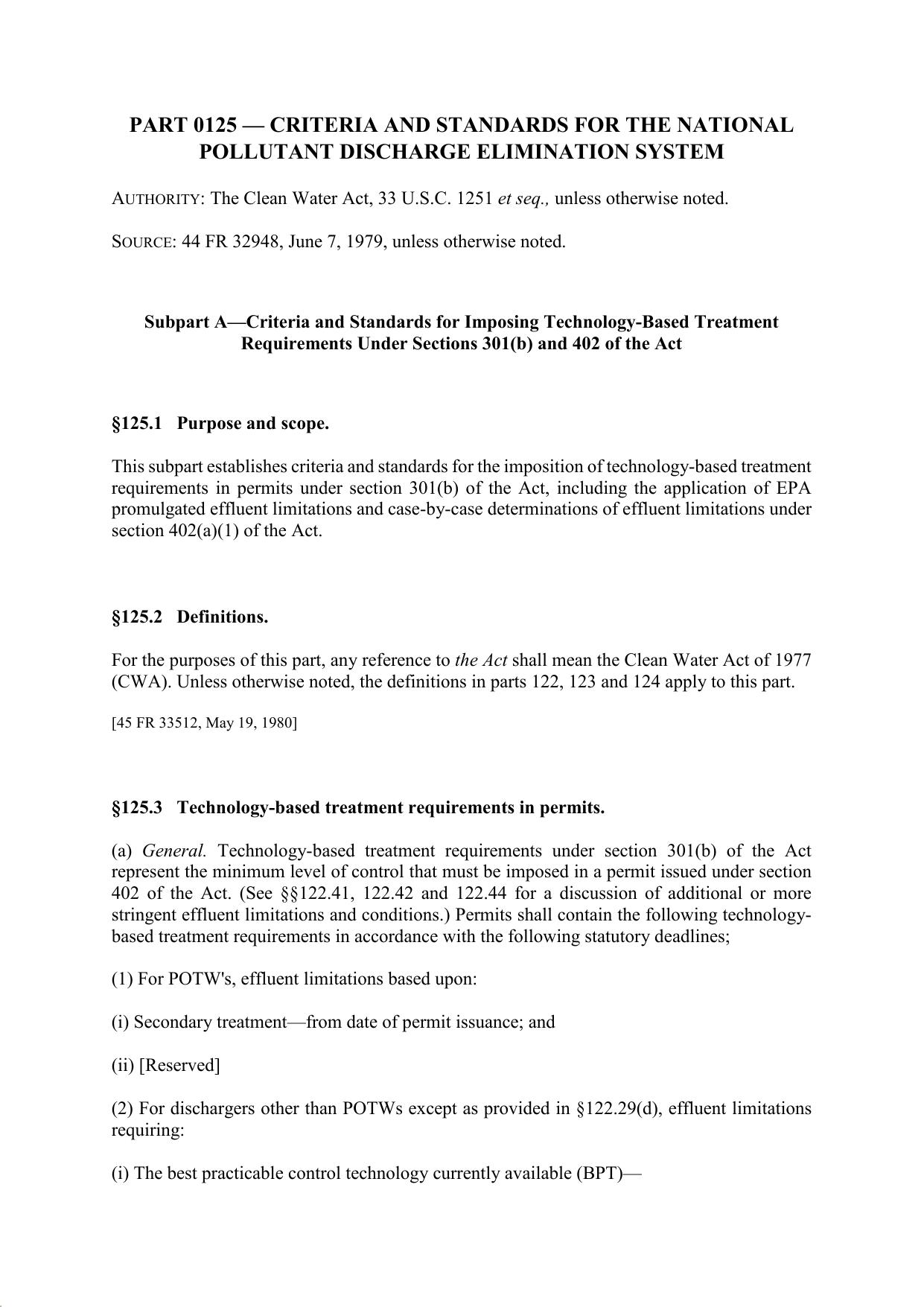 Title 40 - Part 125 - Criteria and Standards for the National Pollutant Discharge Elimination System by Regs4Ships - 09/07/2019
