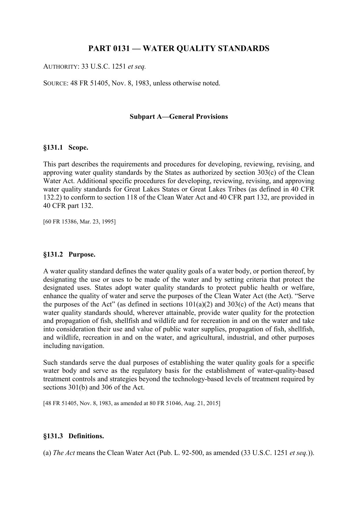 Title 40 - Part 131 - Water Quality Standards by Regs4Ships - 20/12/2018