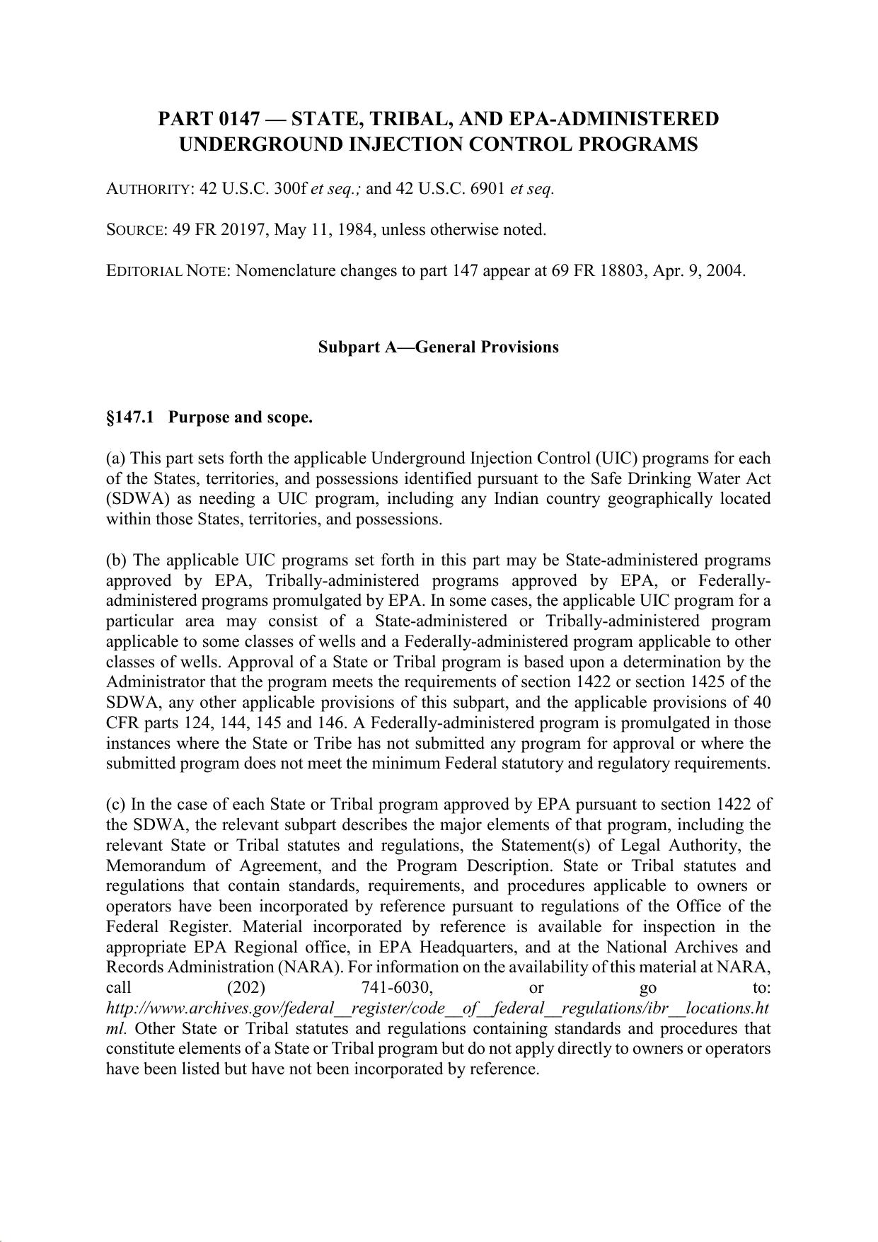 Title 40 - Part 147 - State, Tribal, and EPA-Administered Underground Injection Control Programs by Regs4Ships - 24/09/2019