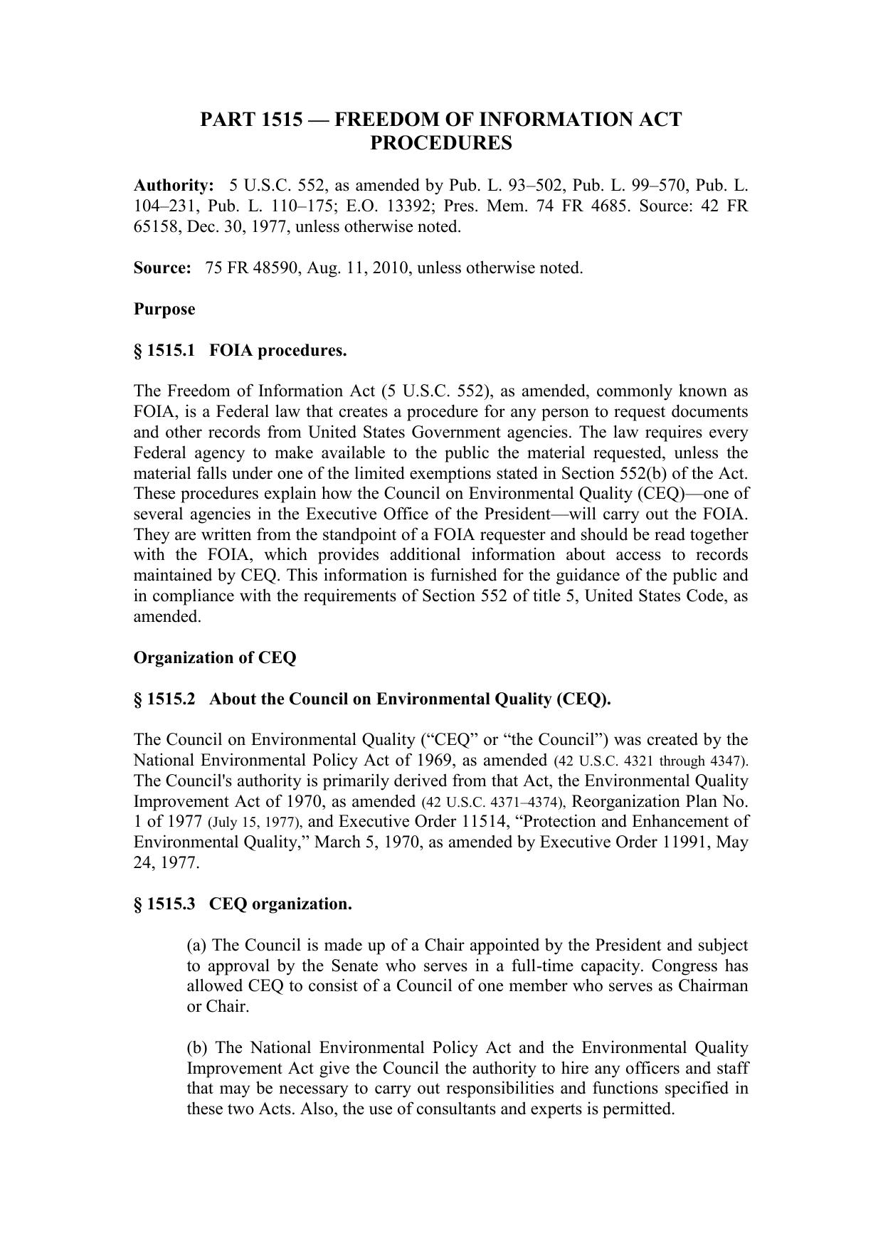 Title 40 - Part 1515 â Freedom of Information Act Procedures by Regs4Ships - 10/11/2010