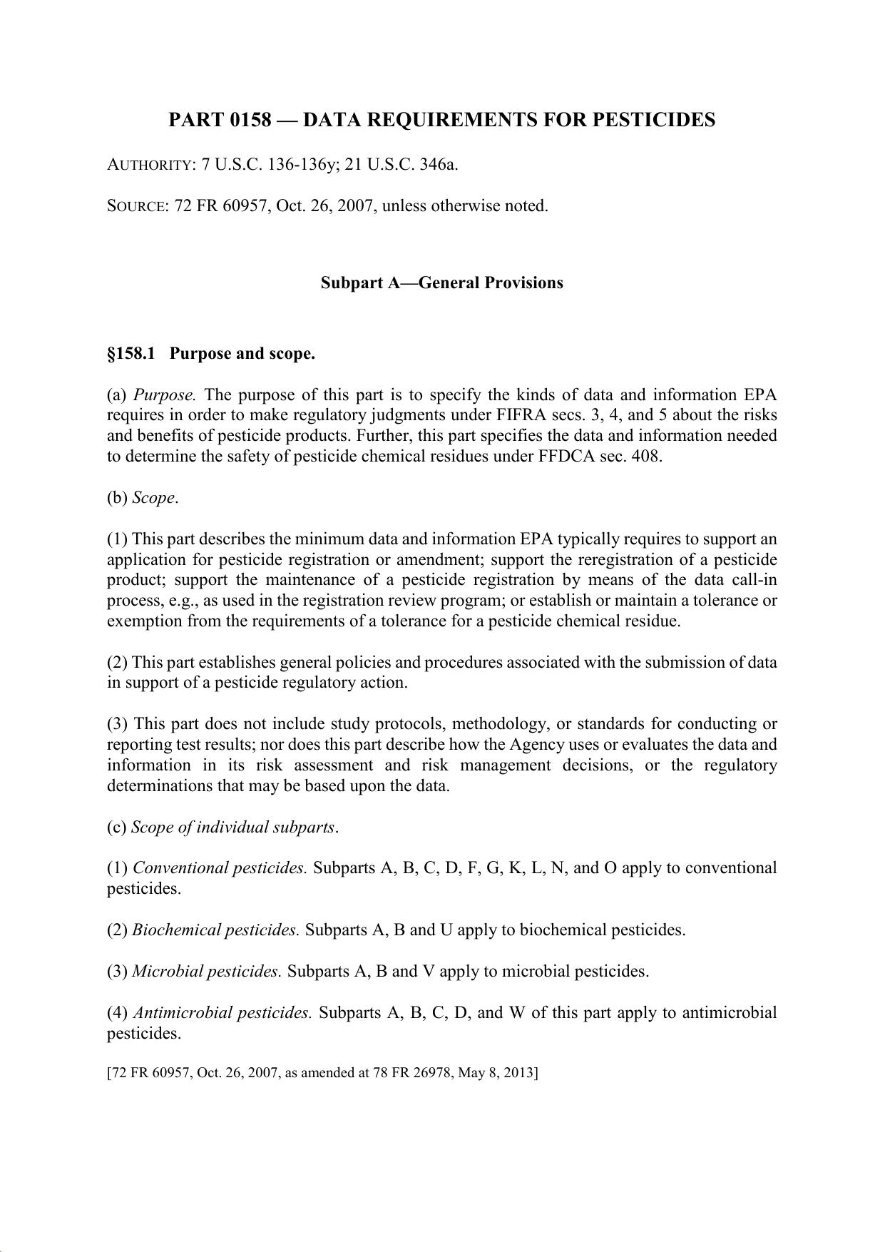 Title 40 - Part 158 - Data Requirements for Pesticides by Regs4Ships - 18/08/2019