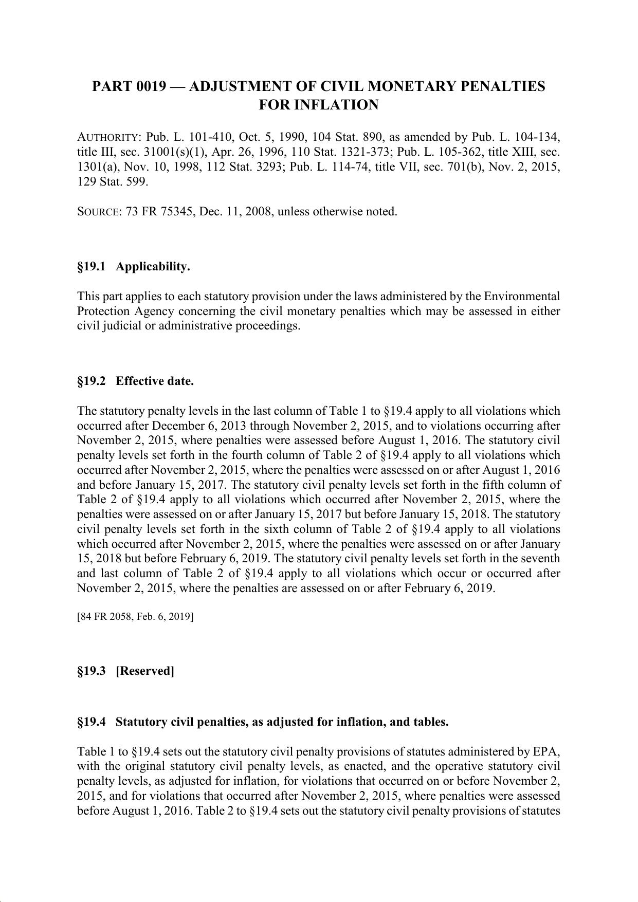 Title 40 - Part 19 - Adjustment of Civil Monetary Penalties for Inflation by Regs4Ships - 06/03/2019