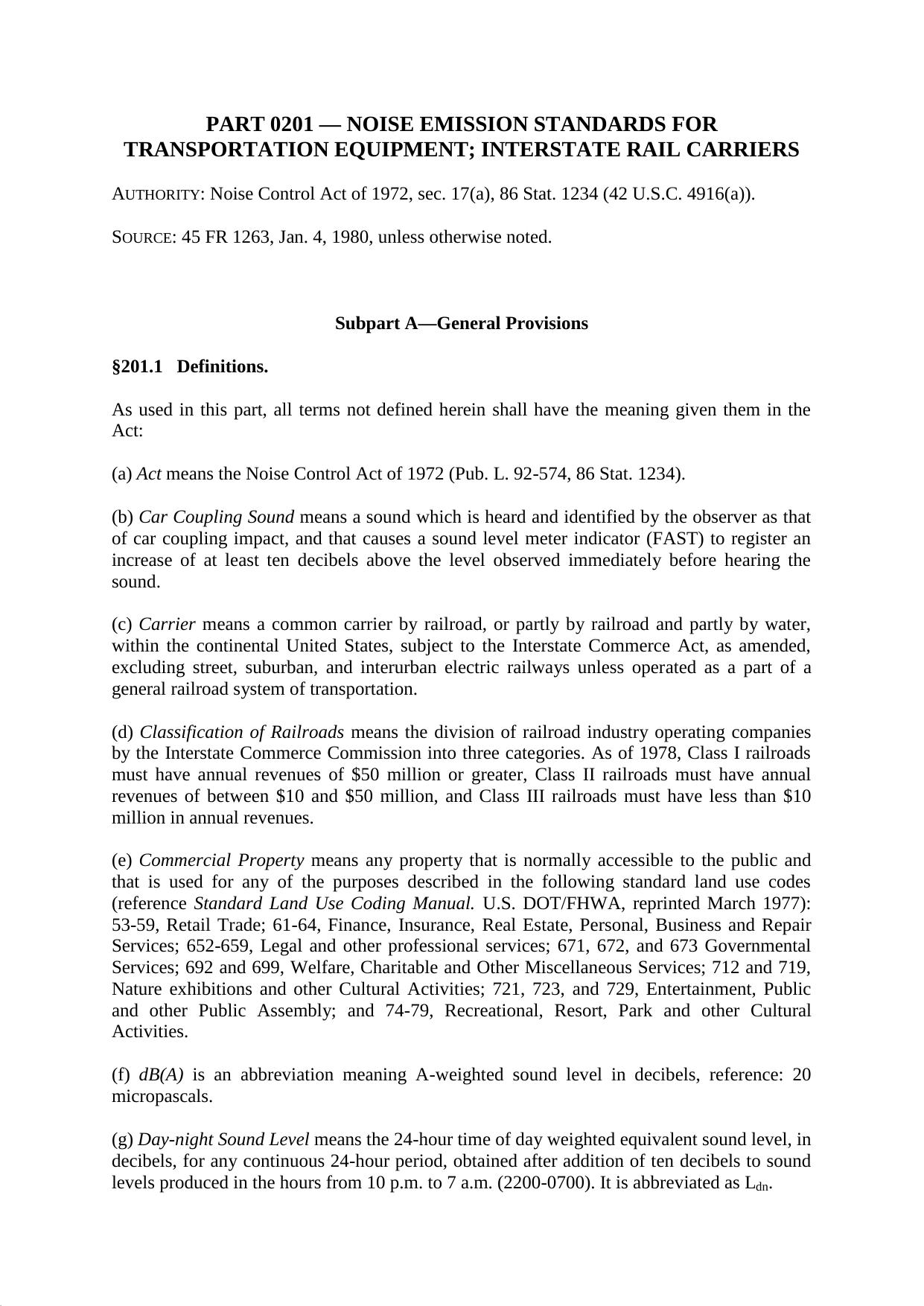 Title 40 - Part 201 - Noise Emission Standards for Transportation Equipment: by Regs4Ships - 24/05/2015