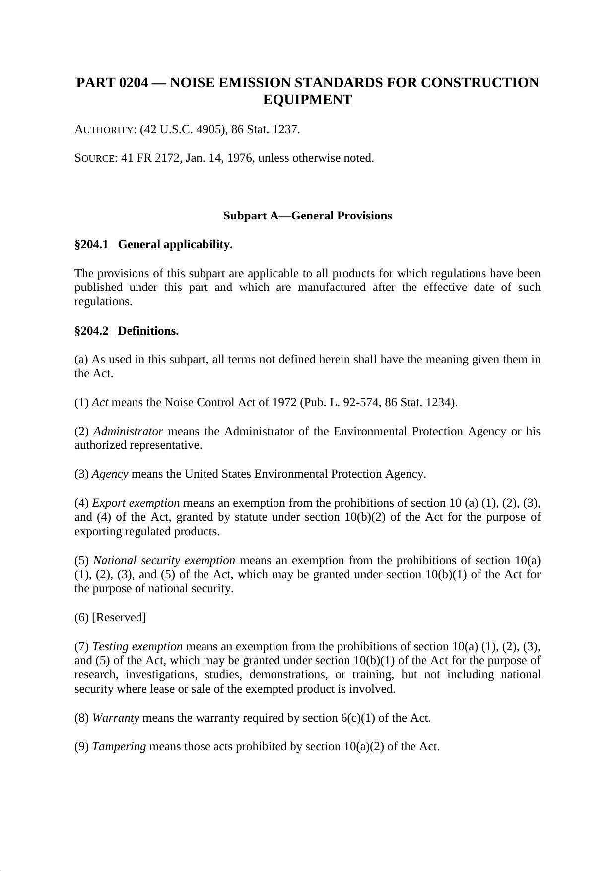 Title 40 - Part 204 - Noise Emission Standards for Construction Equipment by Regs4Ships - 24/05/2015