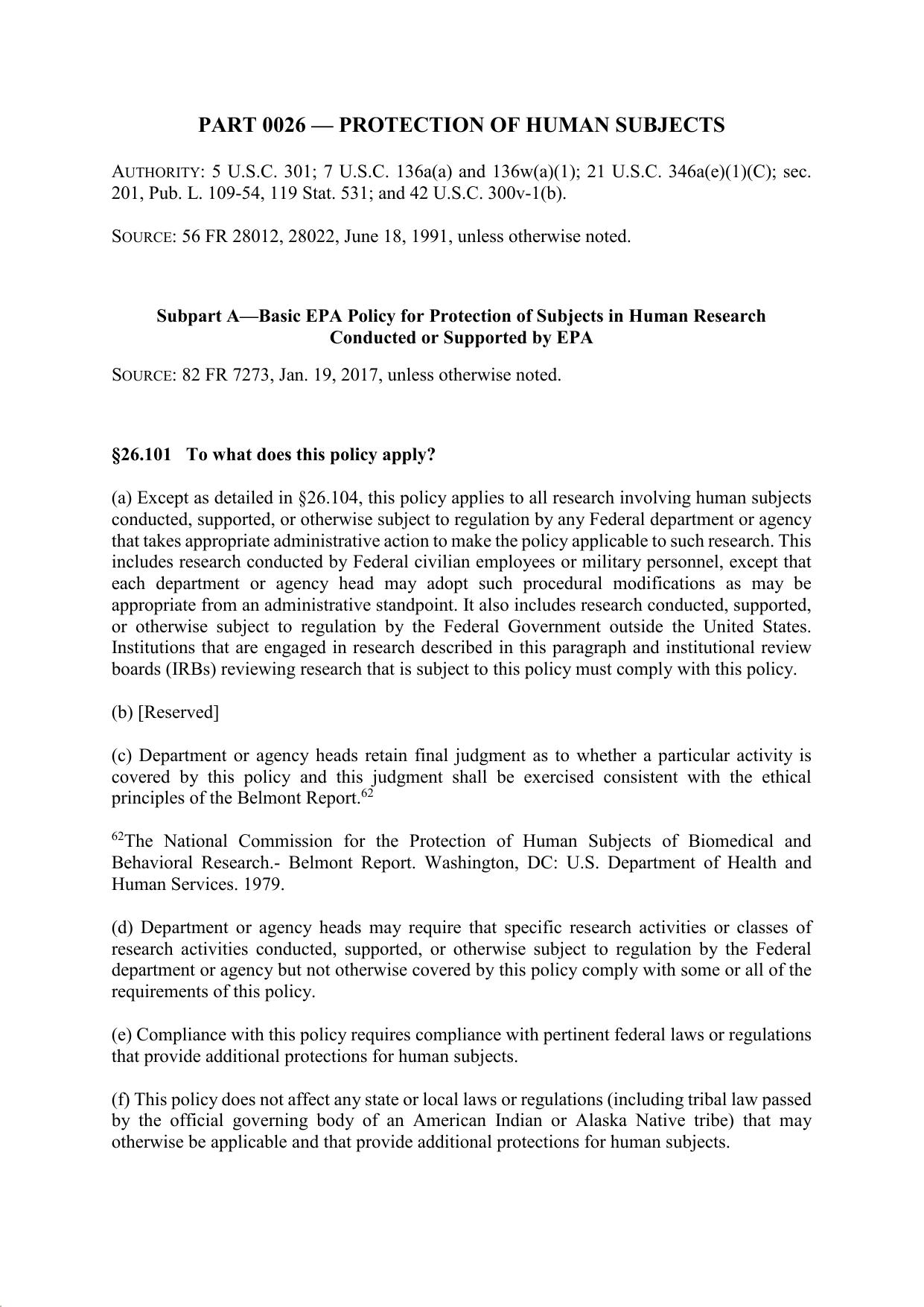 Title 40 - Part 26 - Protection of Human Subjects by Regs4Ships - 15/10/2019