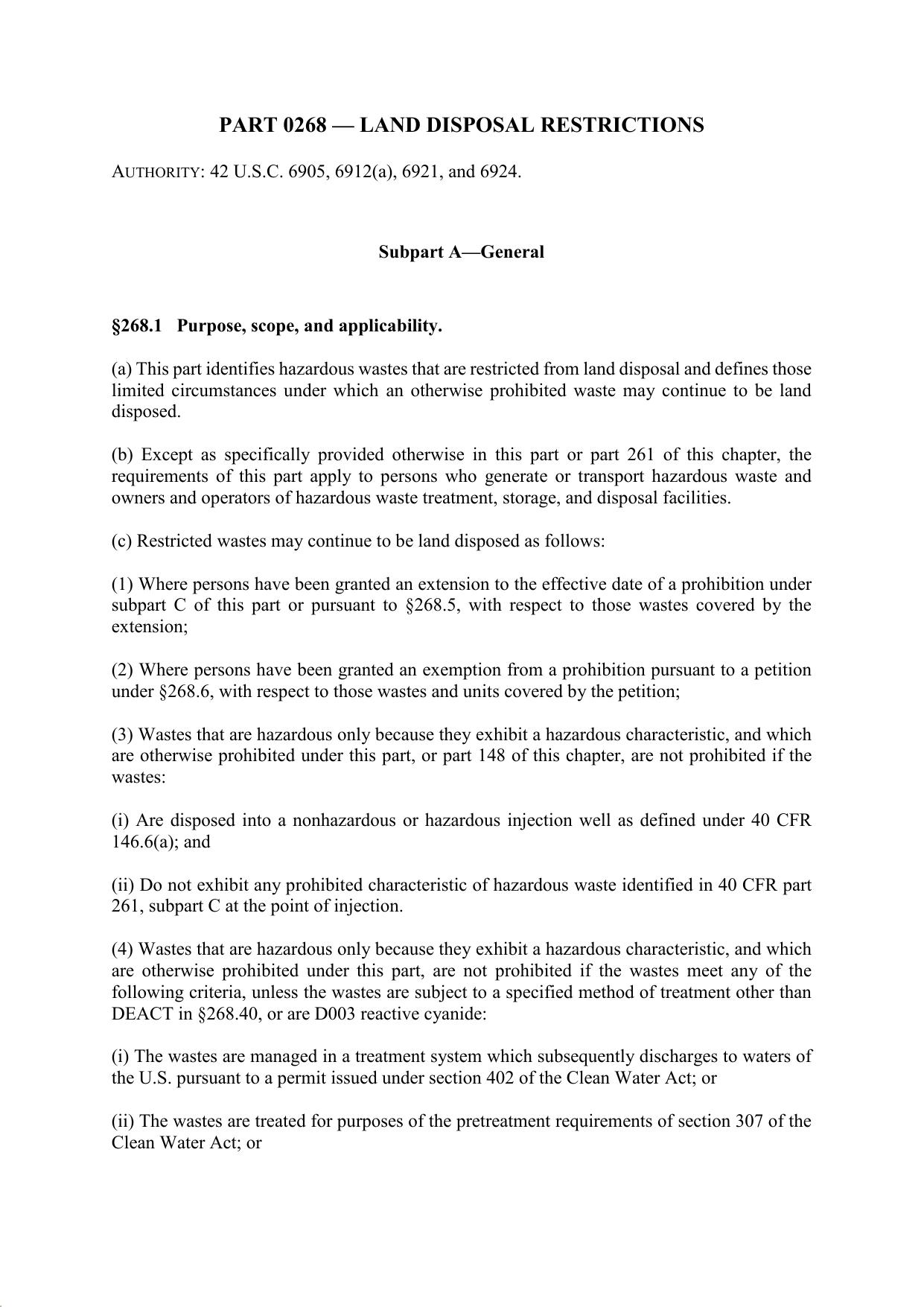 Title 40 - Part 268 - Land Disposal Restrictions by Regs4Ships - 24/09/2019