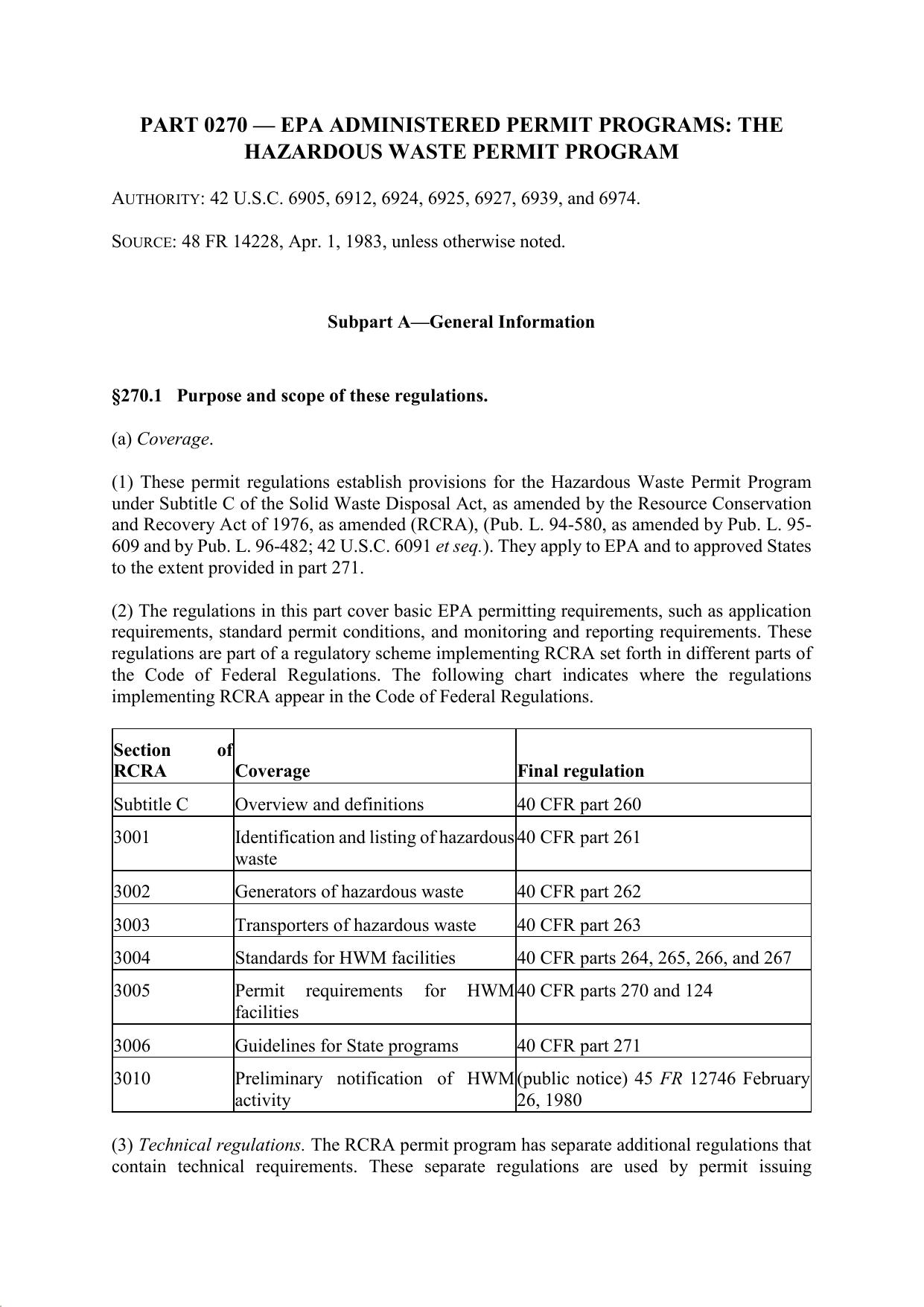 Title 40 - Part 270 - EPA Administered Permit Programs: The Hazardous Waste Permit Program by Regs4Ships - 24/09/2019