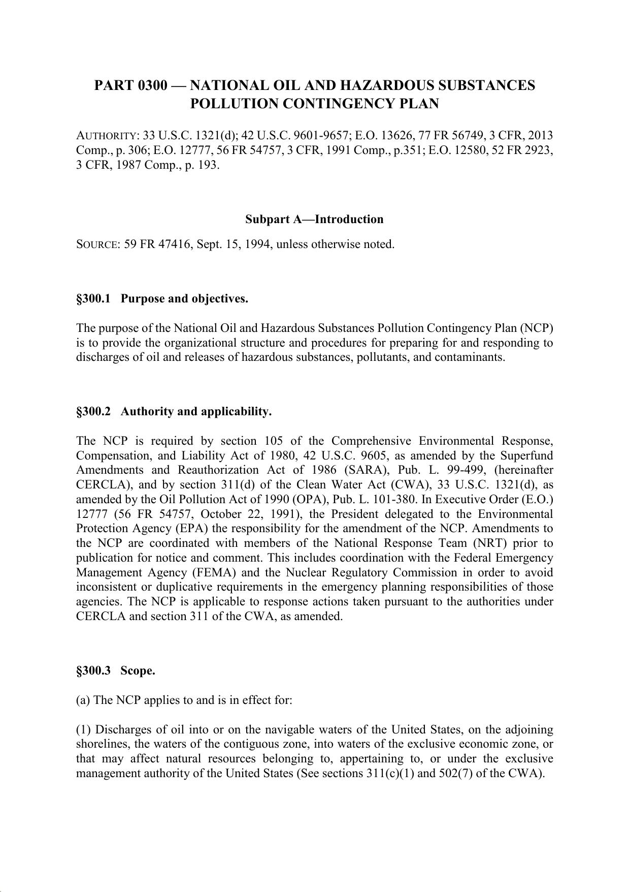 Title 40 - Part 300 - National Oil and Hazardous Substance Pollution Contingency Plan by Regs4Ships - 26/09/2019