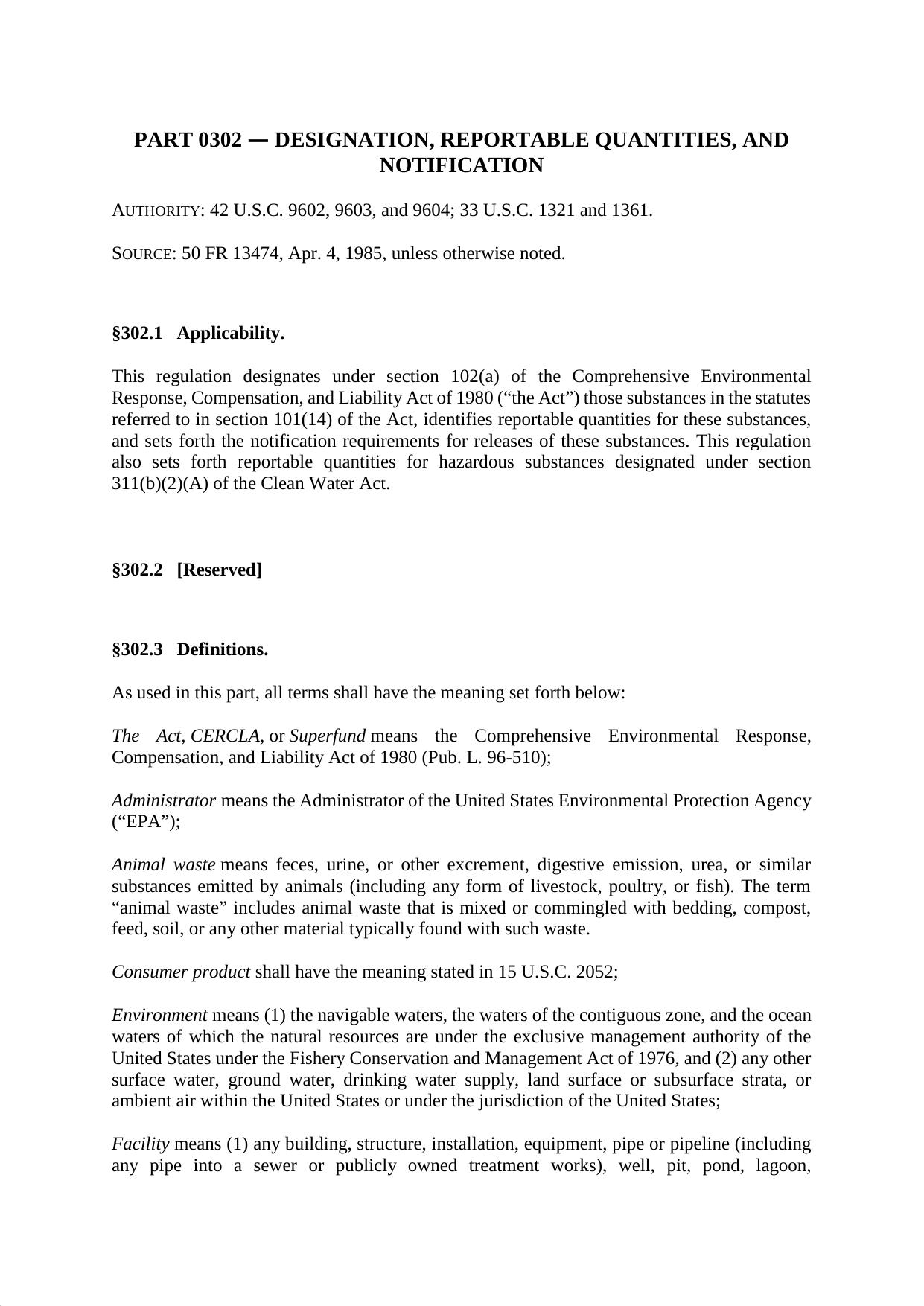 Title 40 - Part 302 - Designation, Reportable Quantities, and Notification by Regs4Ships - 18/09/2018