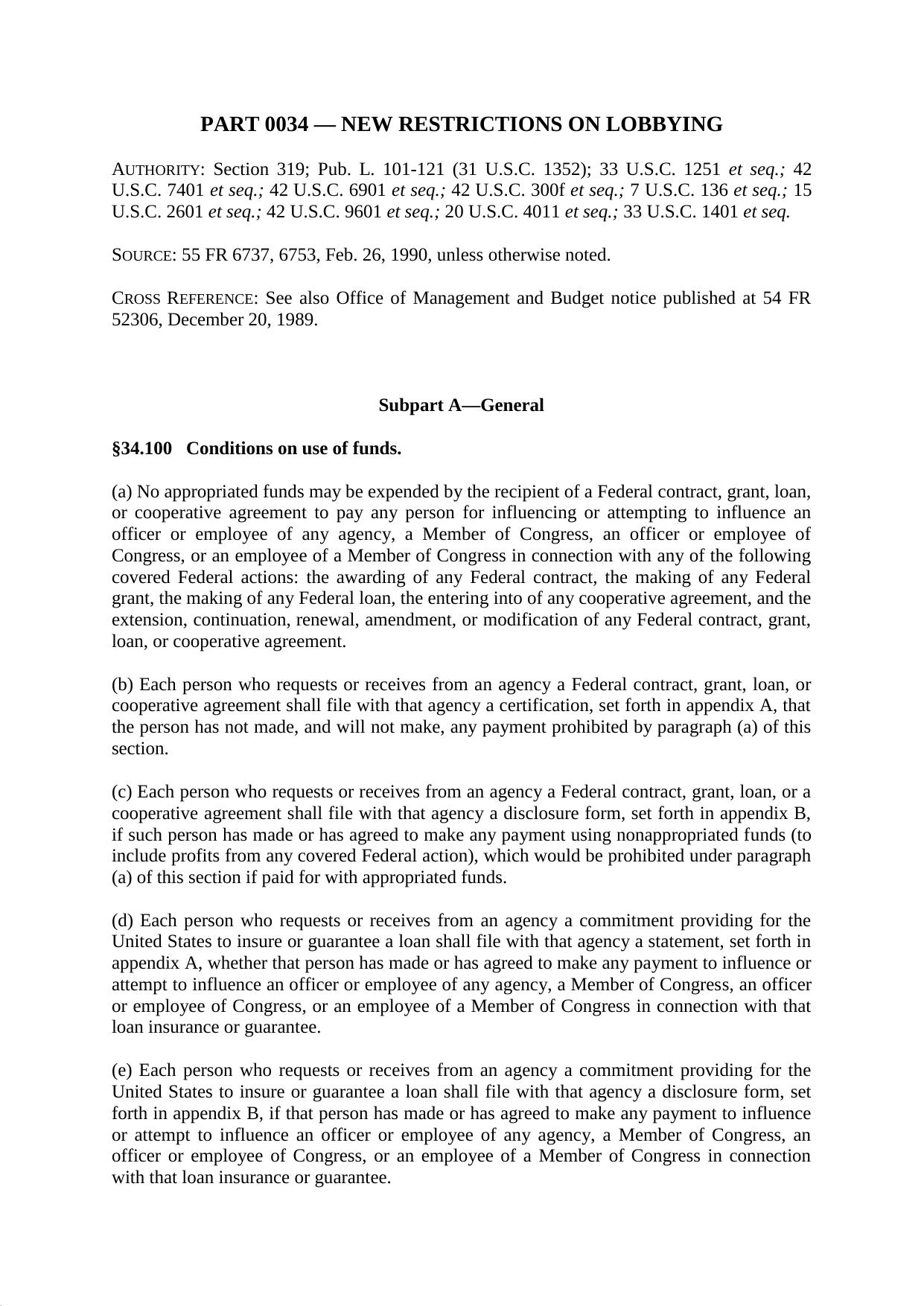 Title 40 - Part 34 - New Restrictions on Lobbying by Regs4Ships - 11/05/2015