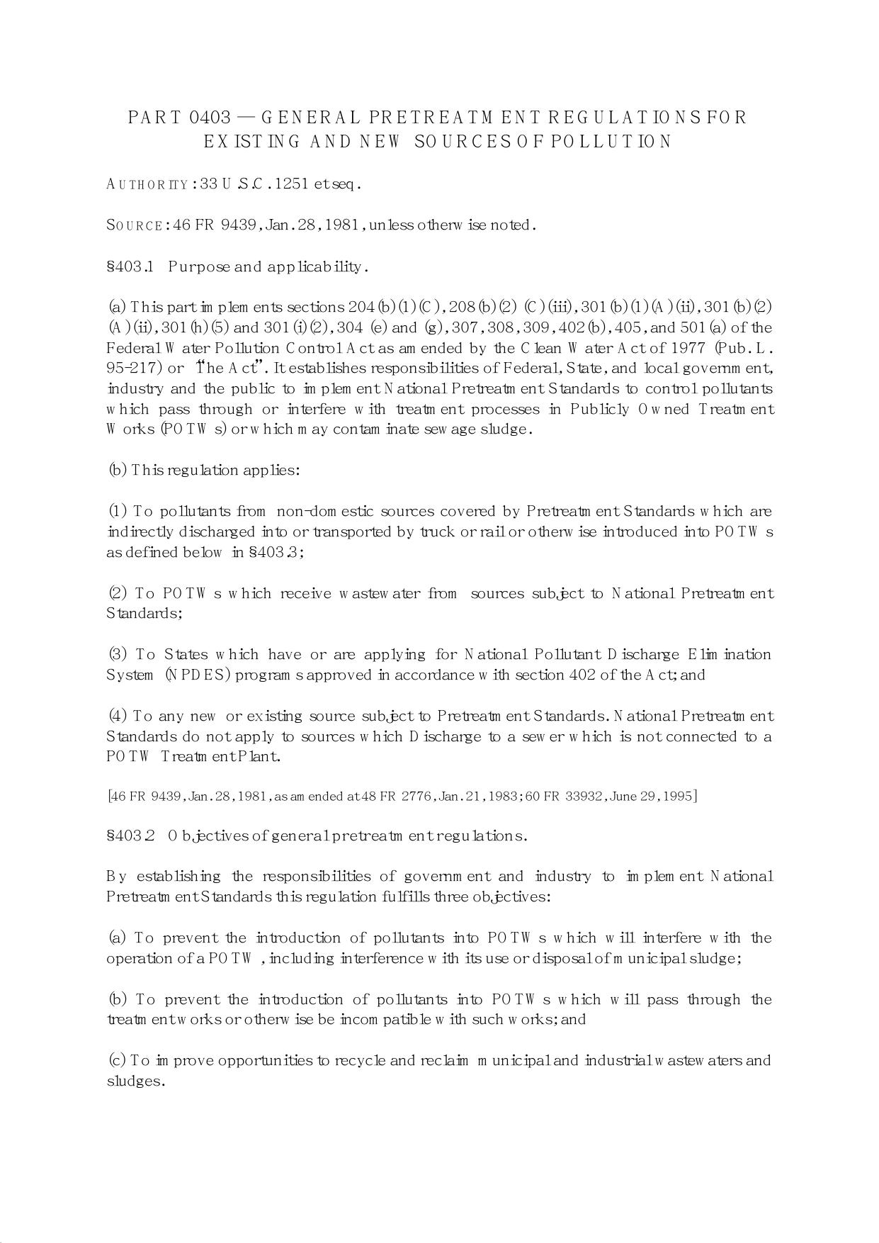 Title 40 - Part 403 - General Pretreatment Regulations for Existing and New by Regs4Ships - 08/11/2015