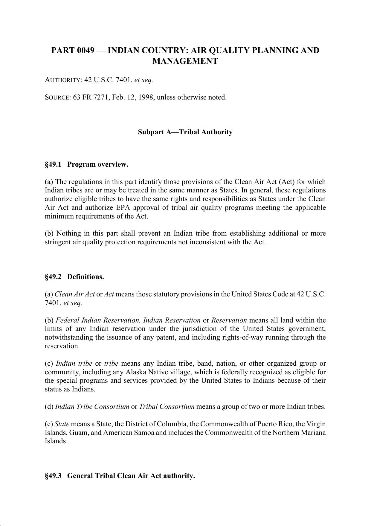 Title 40 - Part 49 - Indian Country: Air Quality Planning and Management by Regs4Ships - 26/09/2019