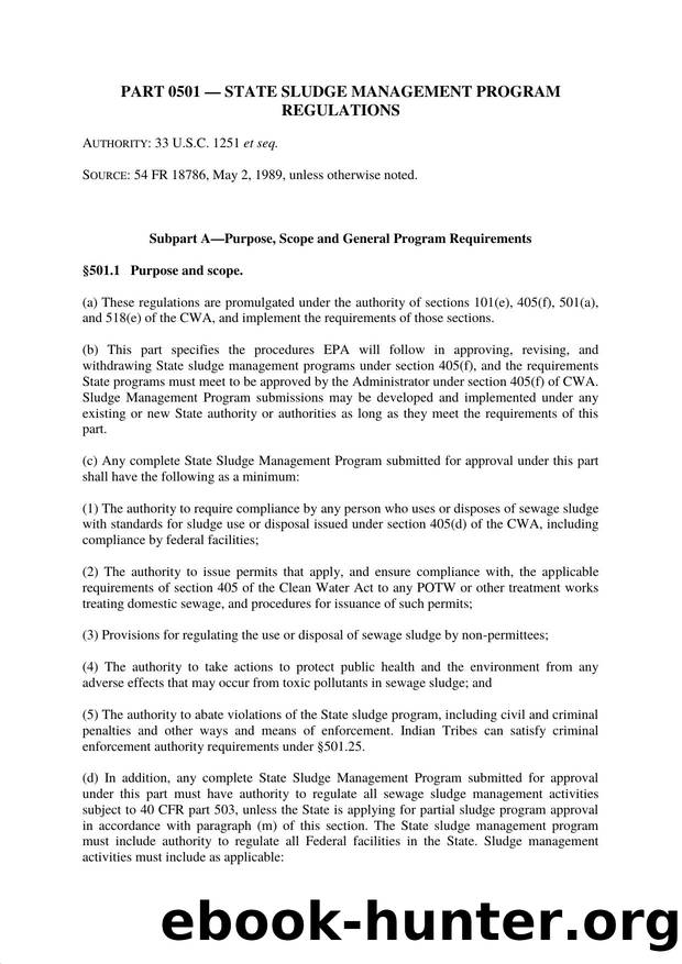 Title 40 - Part 501 - State Sludge Management Program Regulations by Regs4Ships - 08/11/2015