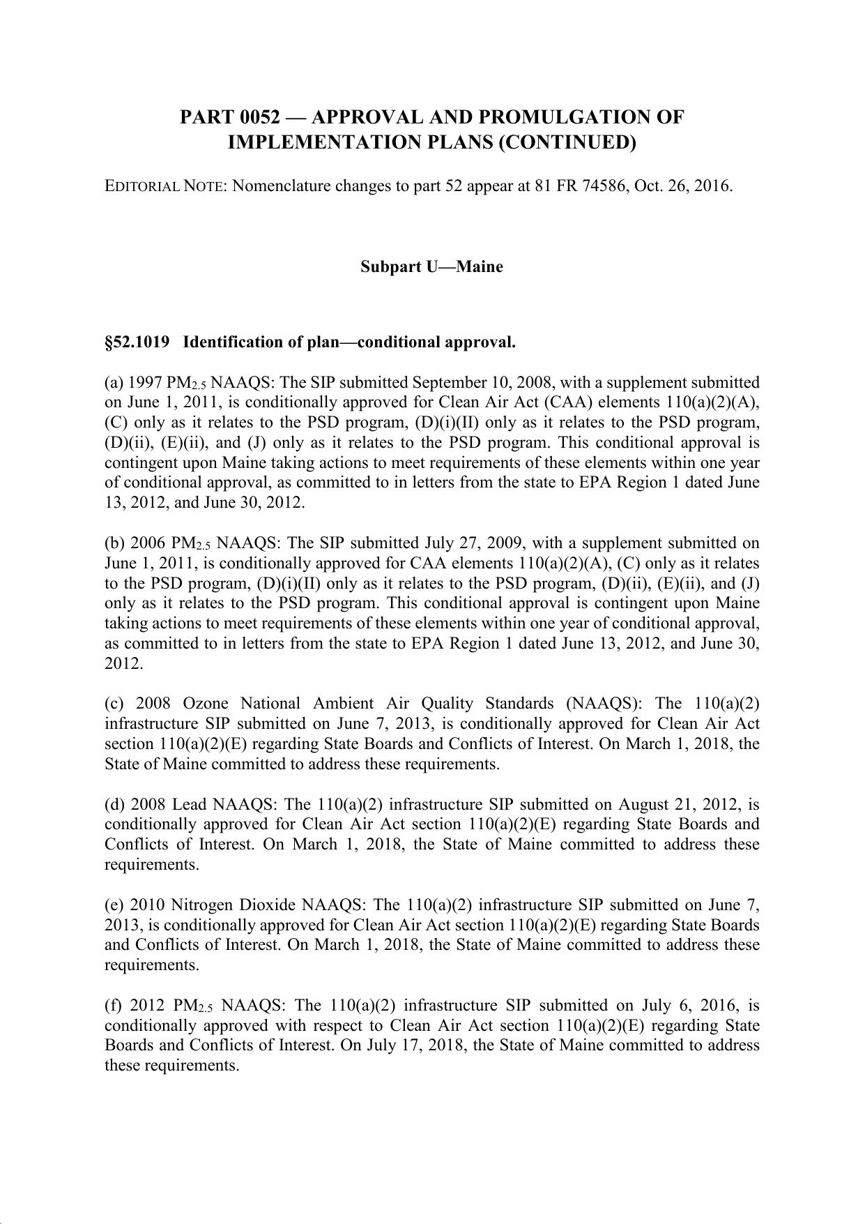 Title 40 - Part 52 - Approval and Promulgation of Implementation Plans (Continued) by Regs4Ships - 31/07/2019