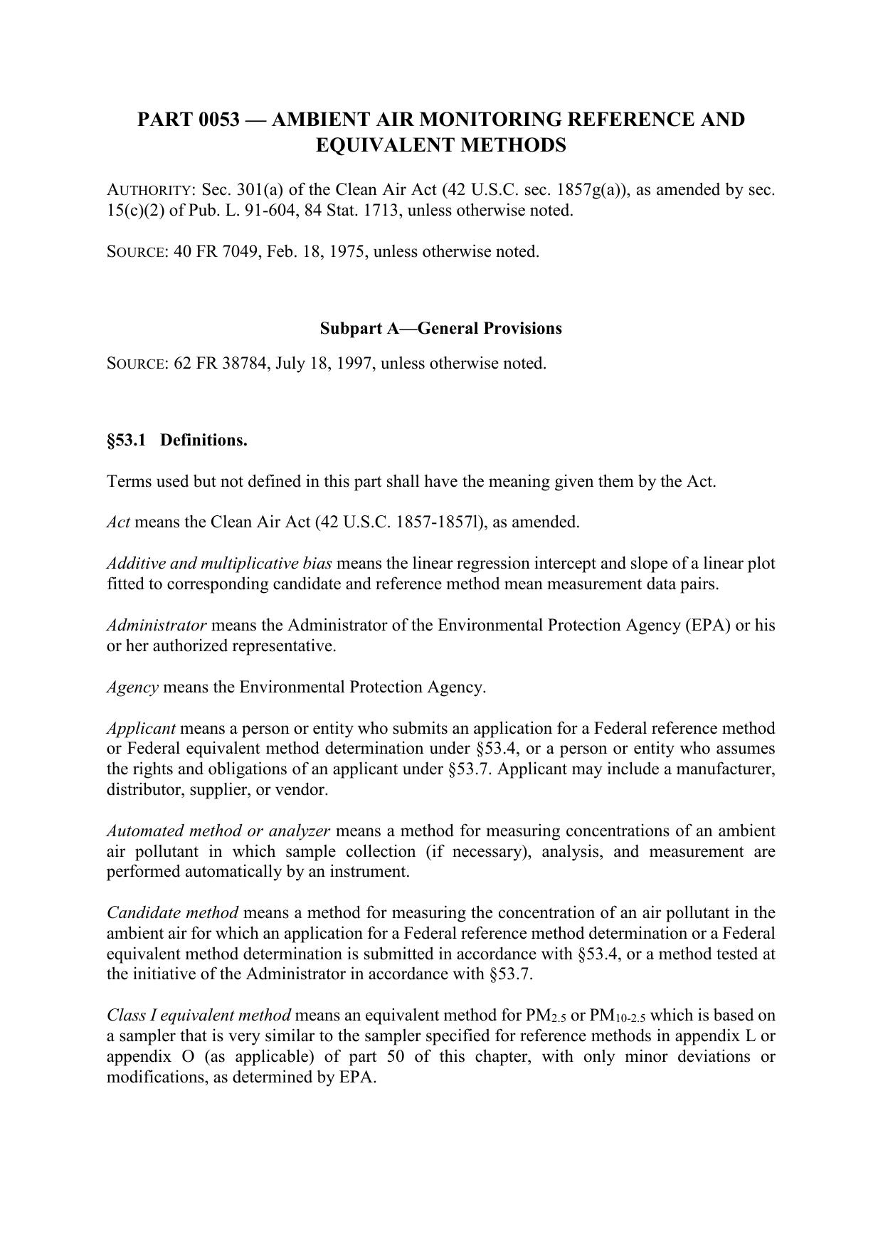 Title 40 - Part 53 - Ambient Air Monitoring Reference and Equivalent Methods by Regs4Ships - 15/01/2018