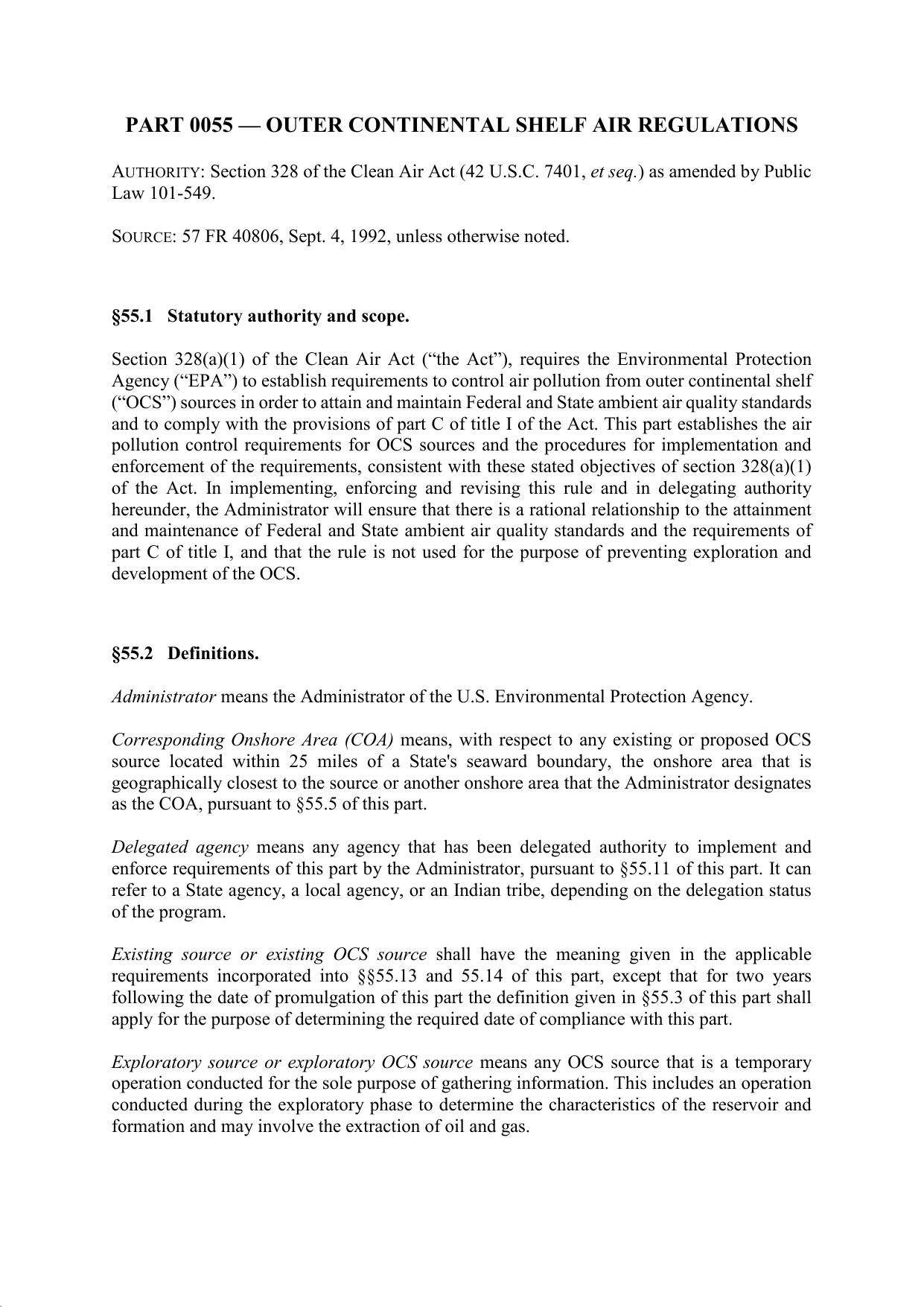 Title 40 - Part 55 - Outer Continental Shelf Air Regulations by Regs4Ships - 24/09/2019