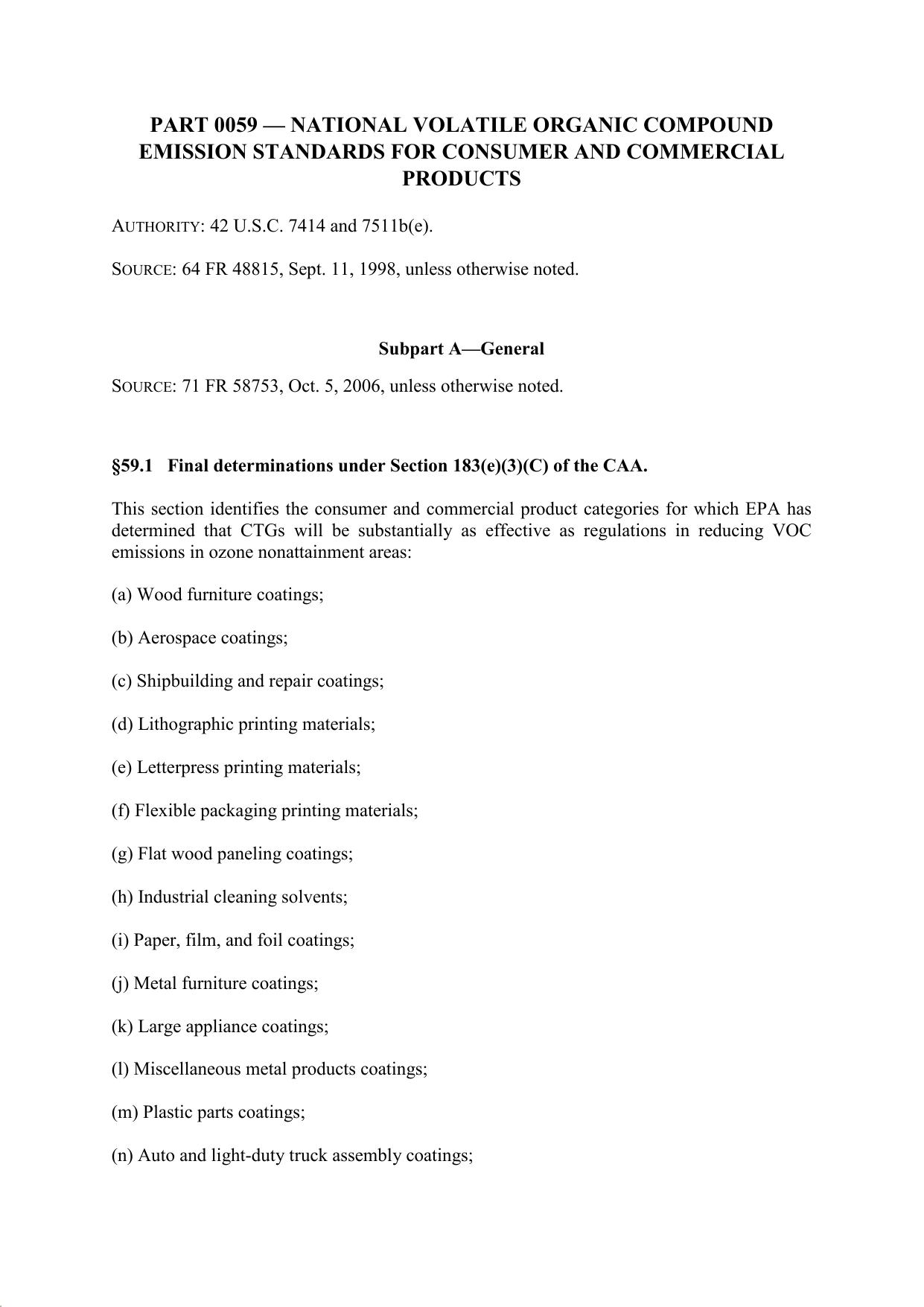 Title 40 - Part 59 - National Volatile Organic Compound Emission Standards for Consumer and Comemrcial Products by Regs4Ships - 24/09/2019
