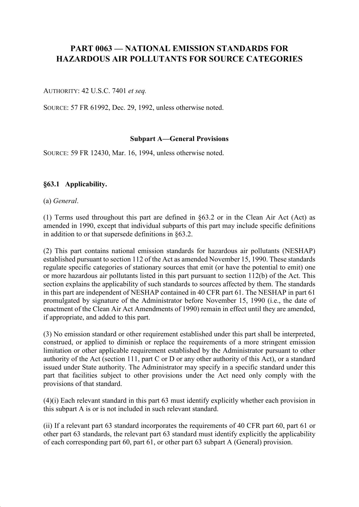 Title 40 - Part 63 - National Emission Standards for Hazardous Air Pollutants for Source Categories by Regs4Ships - 21/10/2019