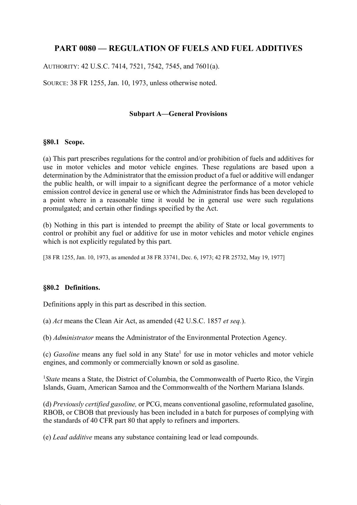 Title 40 - Part 80 - Regulation of Fuels and Fuel Additives by Regs4Ships - 24/10/2019