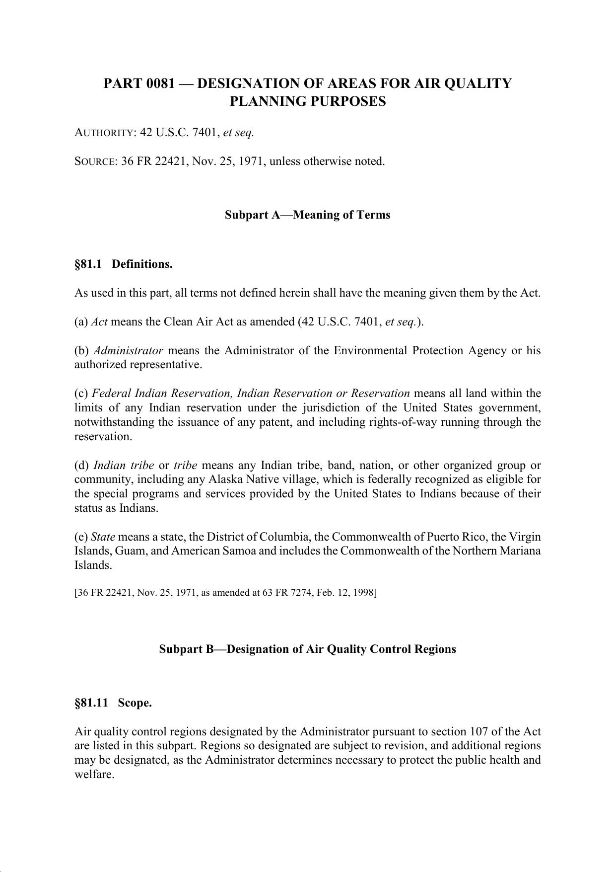 Title 40 - Part 81 - Designation of Areas for Air Quality Planning Purposes by Regs4Ships - 21/07/2019