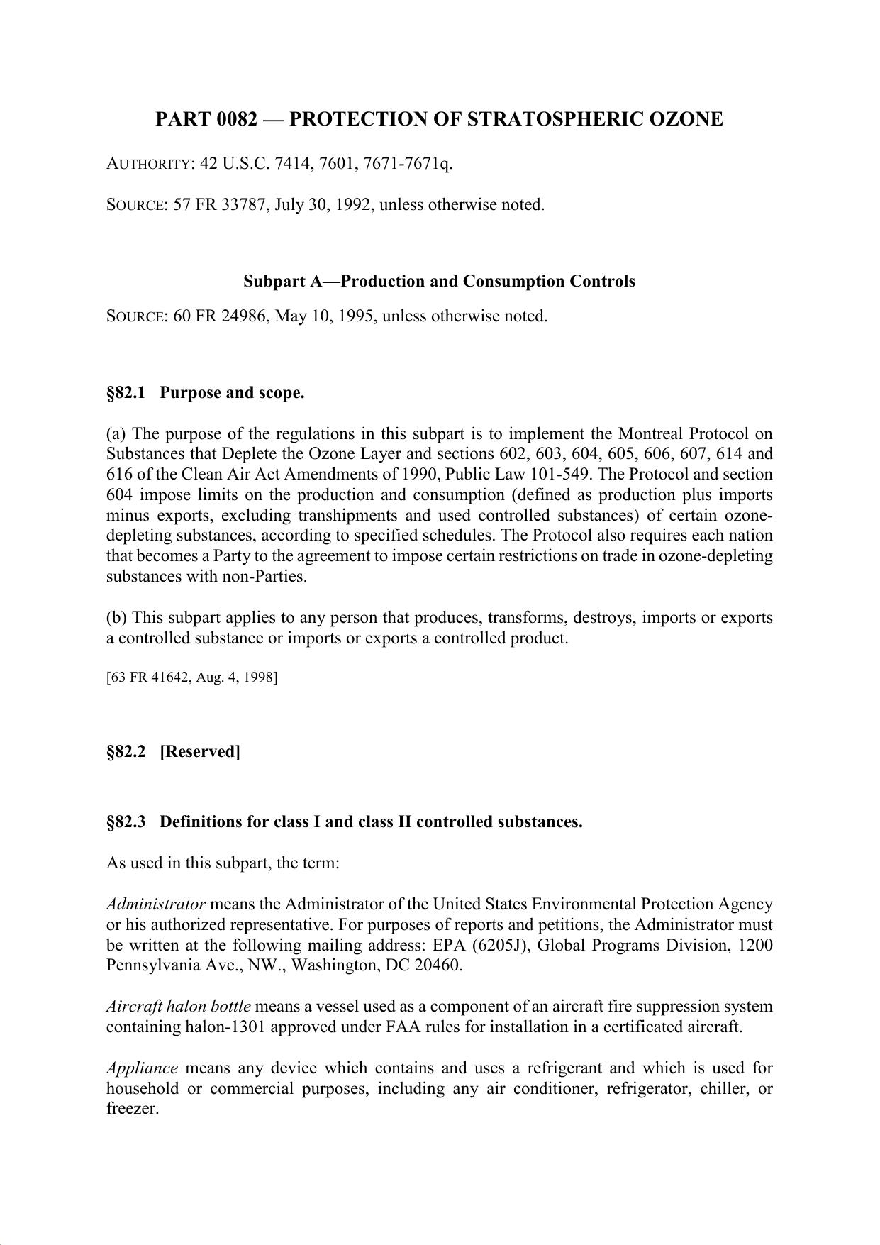Title 40 - Part 82 - Protection of Stratospheric Ozone by Regs4Ships - 19/08/2019