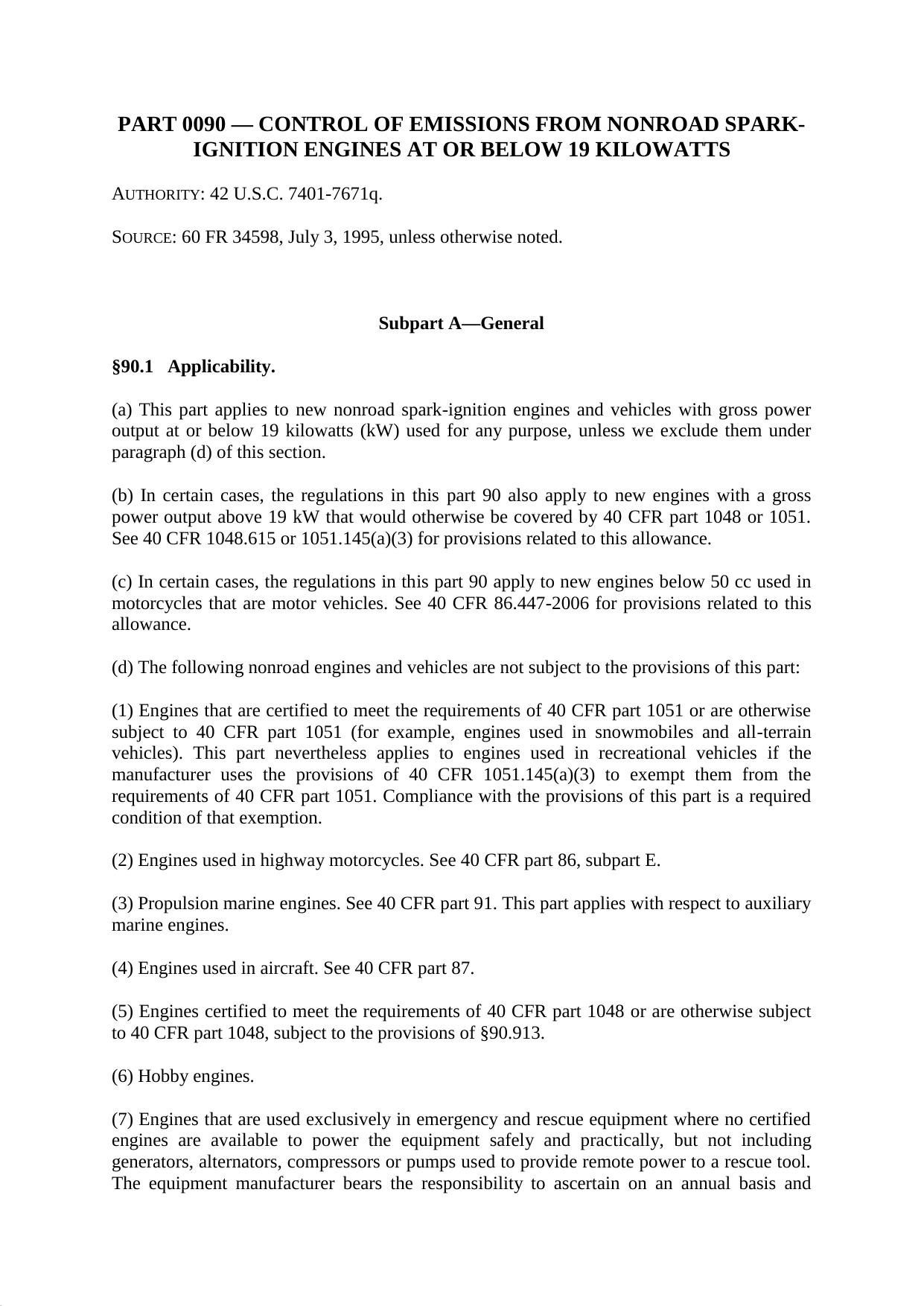 Title 40 - Part 90 - Control of Emissions from Nonroad Spark-Ignition Engines at by Regs4Ships - 02/07/2015