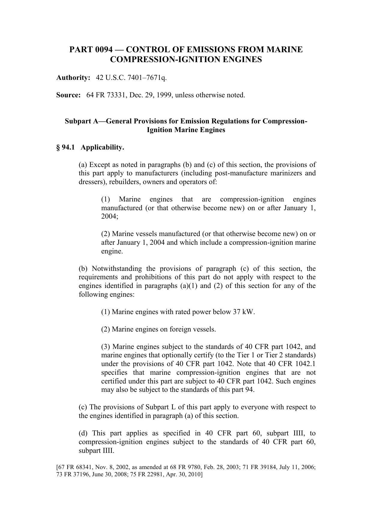 Title 40 - Part 94 â Control Of Emissions from Marine Compression-Ignition by Regs4Ships