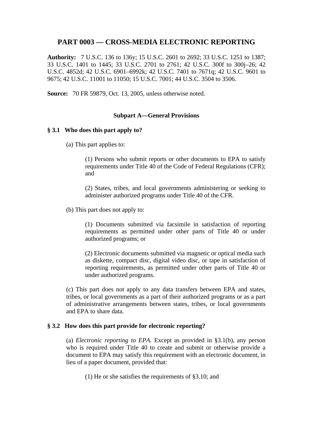 Title 40 - Protection of Environment - Part 3 - Cross-Media Electronic Reporting by Regs4Ships