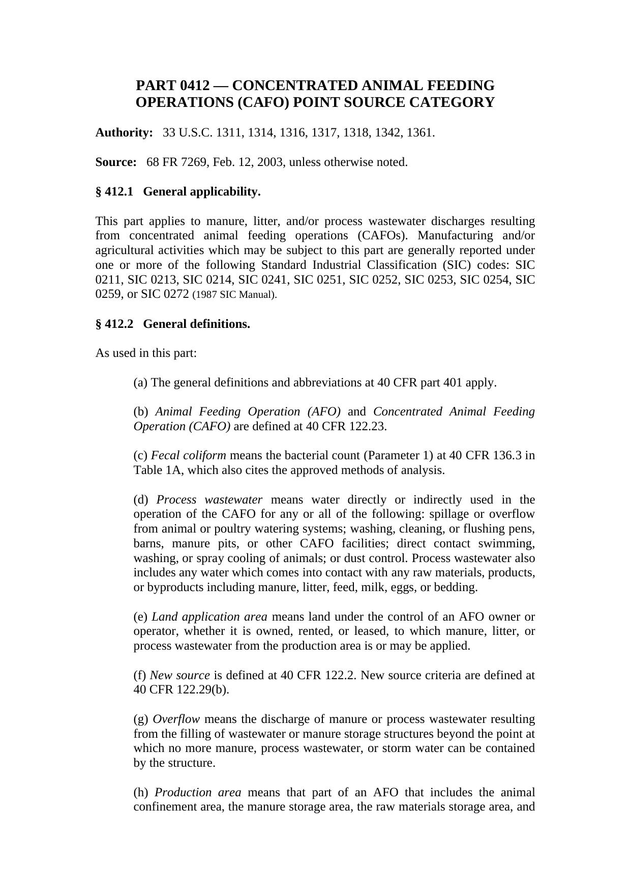 Title 40 - Protection of Environment - Part 412 - Concentrated Animal by Regs4Ships