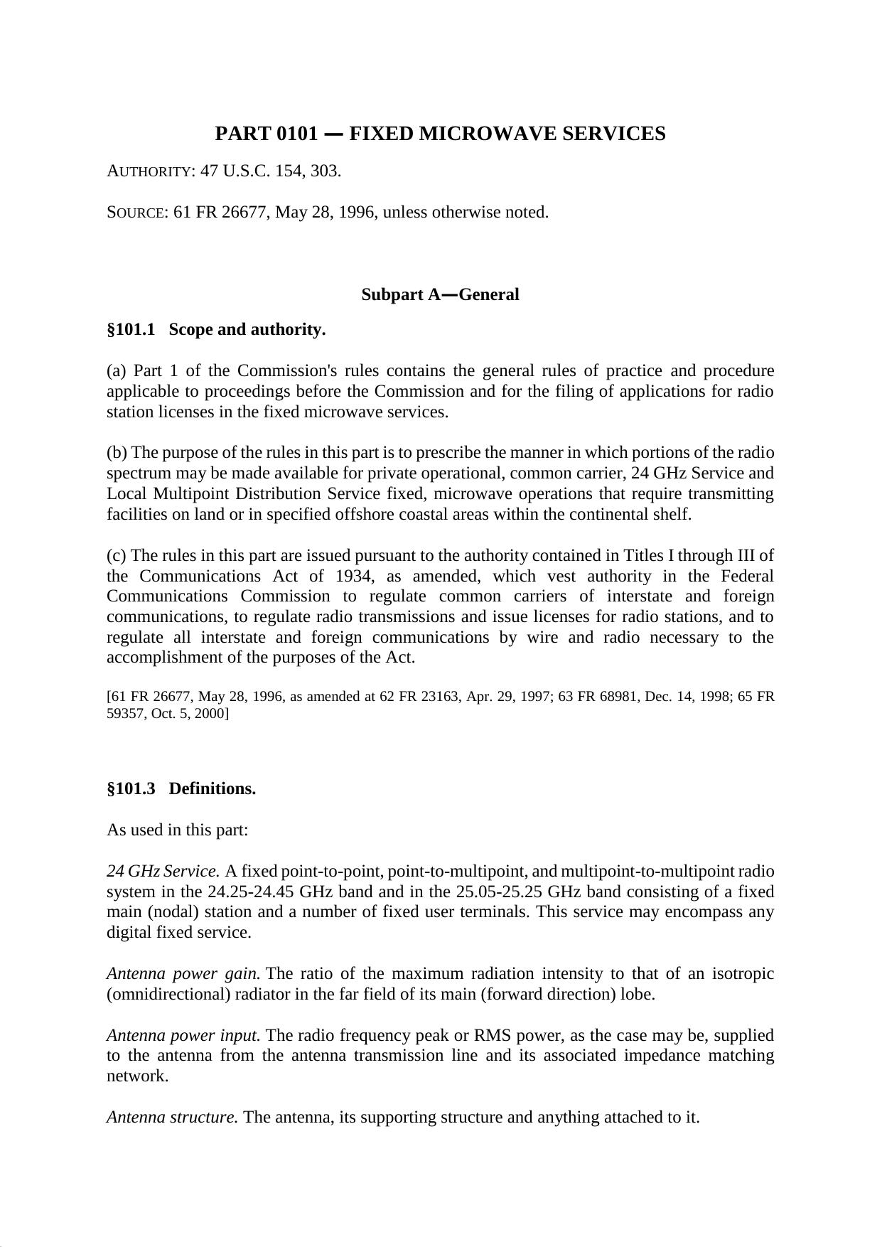 Title 47 - Part 101 - Fixed Microwave Services by Regs4Ships - 11/03/2018