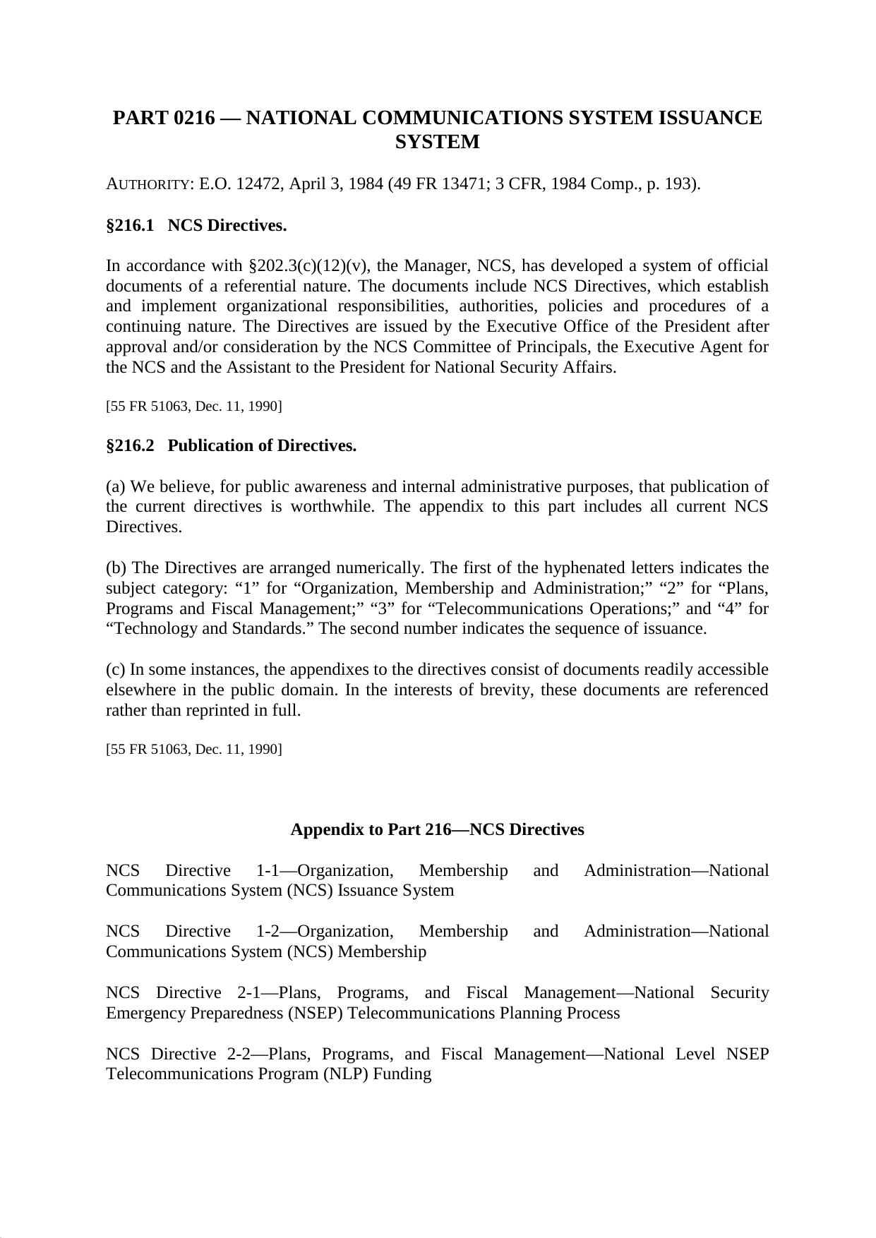 Title 47 - Part 216 - National Communications System Issuance System by Regs4Ships - 21/04/2015