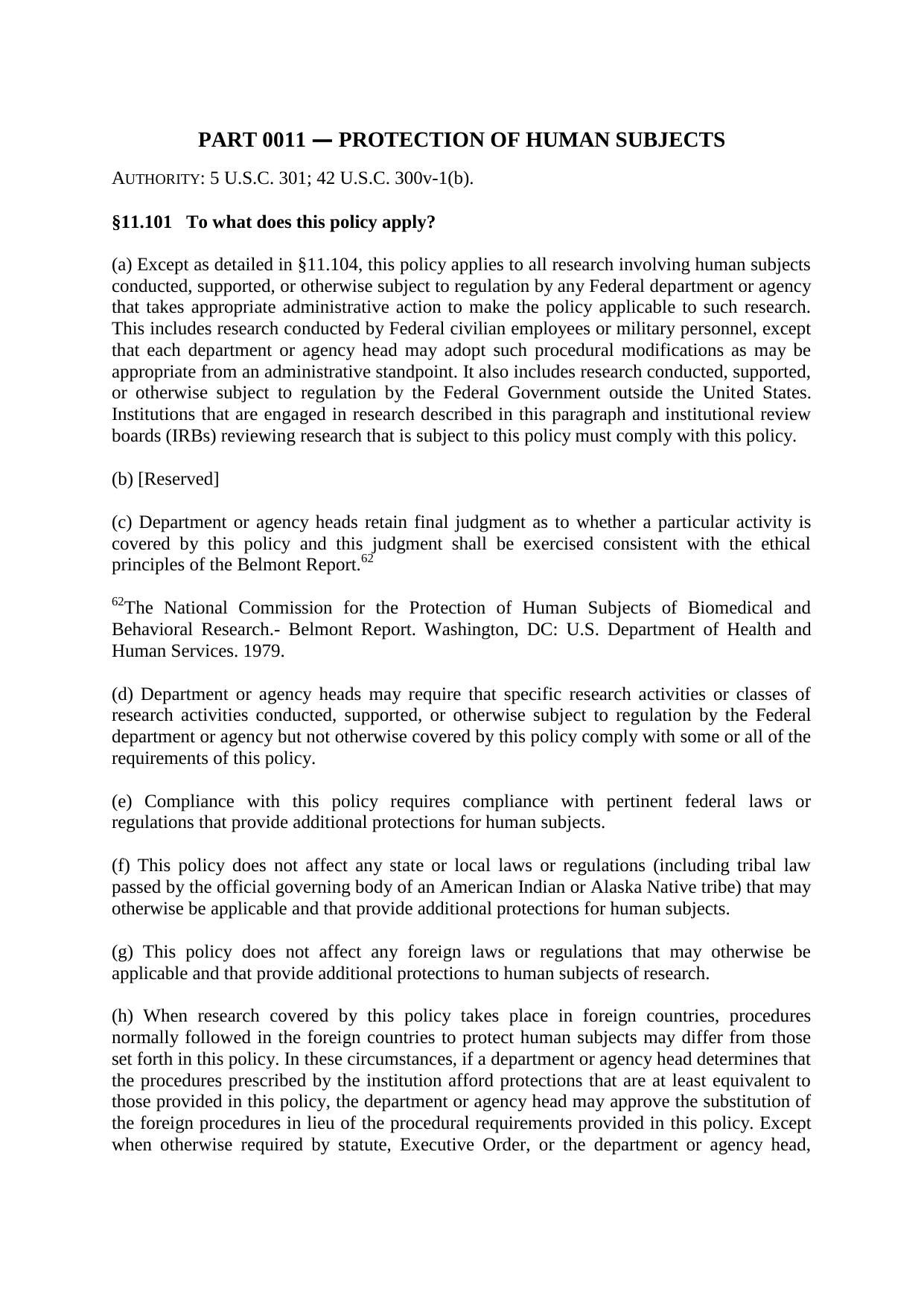 Title 49 - Part 11 - Protection of Human Subjects by Regs4Ships - 10/04/2017
