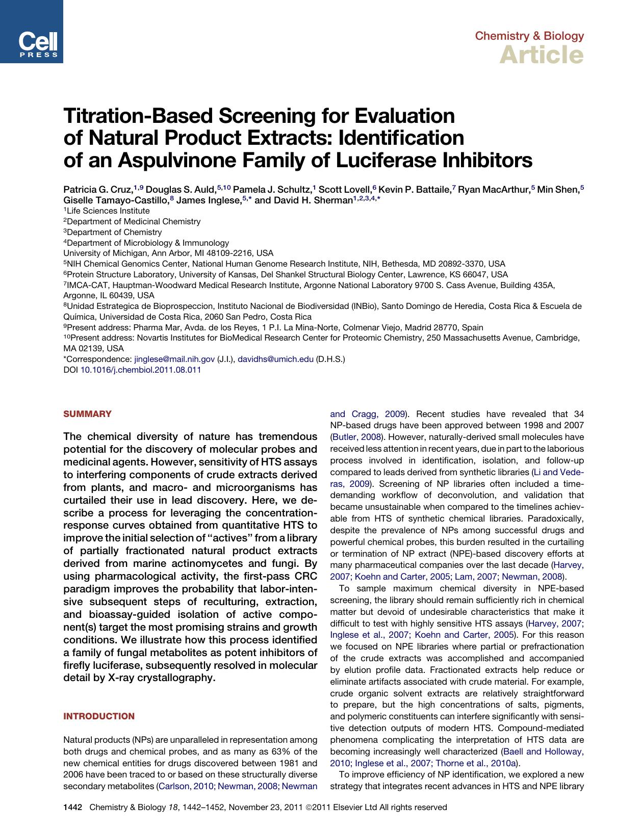 Titration-Based Screening for Evaluation of Natural Product Extracts: Identification of an Aspulvinone Family of Luciferase Inhibitors by unknow