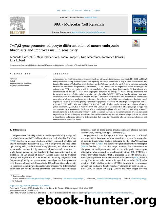 Tm7sf2 gene promotes adipocyte differentiation of mouse embryonic fibroblasts and improves insulin sensitivity by unknow