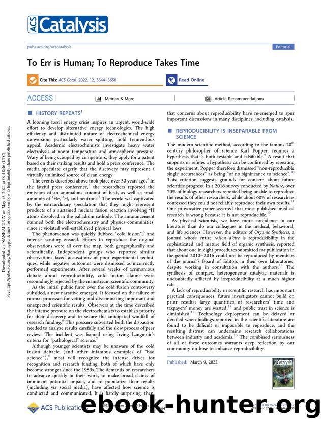 To Err is Human; To Reproduce Takes Time by Susannah L. Scott T. Brent Gunnoe Paolo Fornasiero & Cathleen M. Crudden