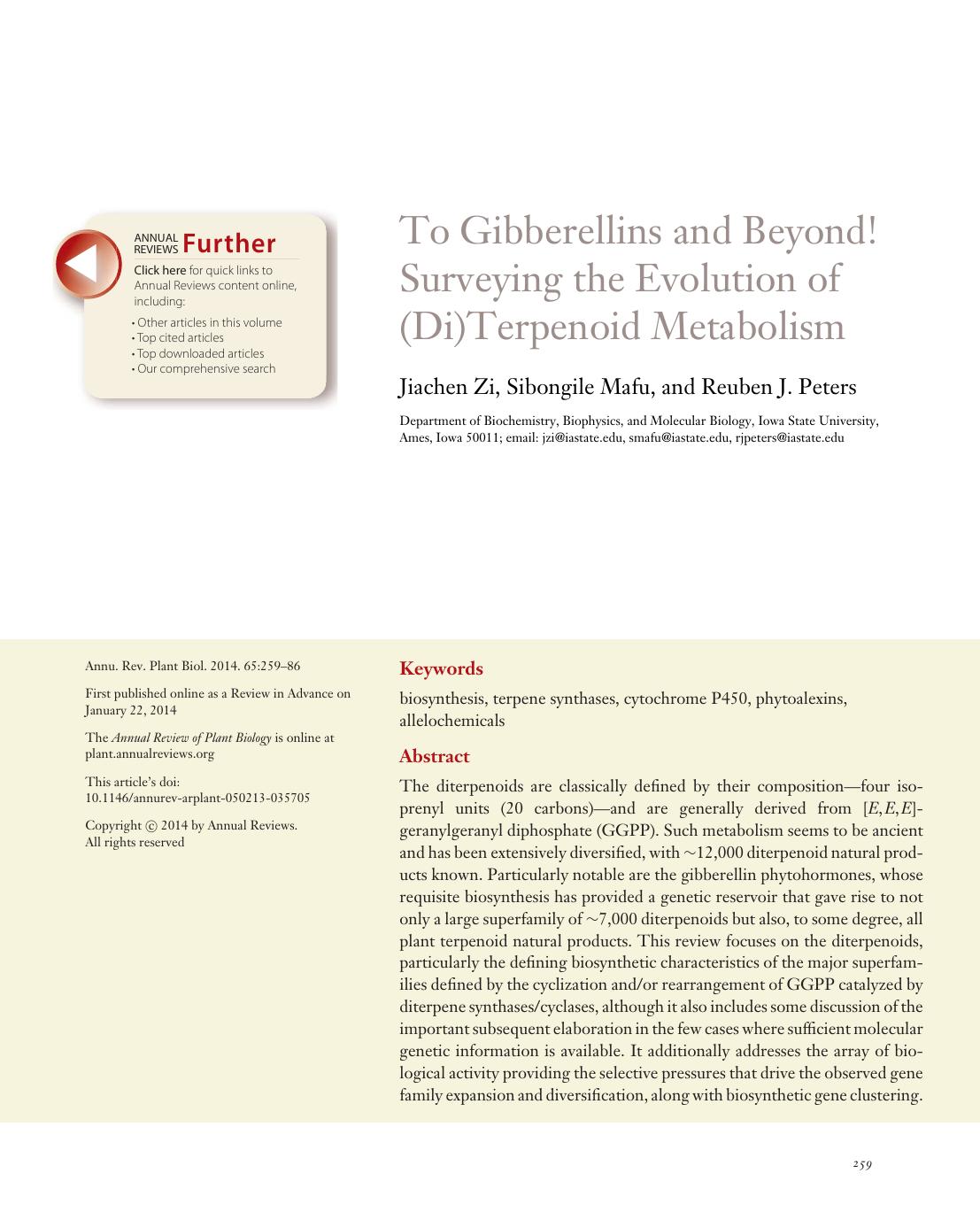 To Gibberellins and Beyond! Surveying the Evolution of (Di)Terpenoid Metabolism by Jiachen Zi Sibongile Mafu and Reuben J. Peters