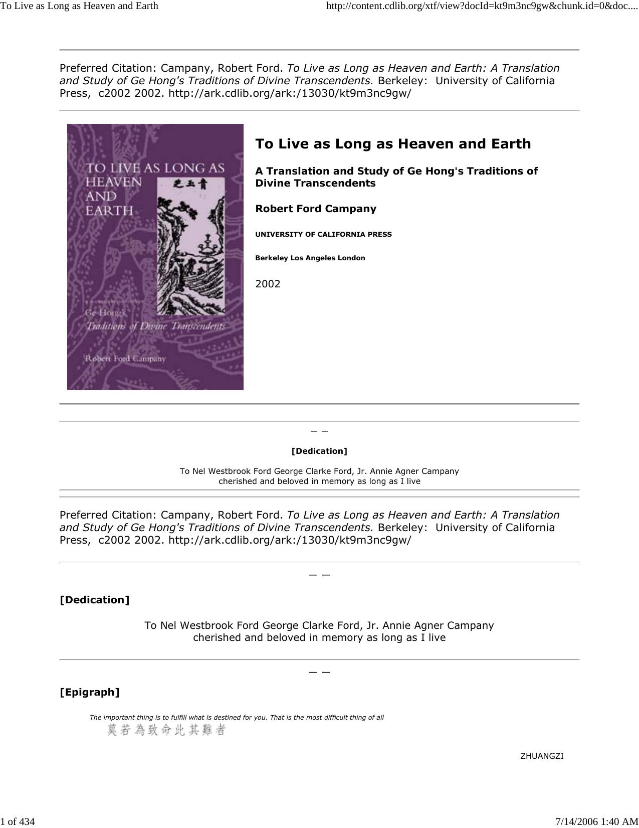 To Live as Long as Heaven and Earth by Master Clark