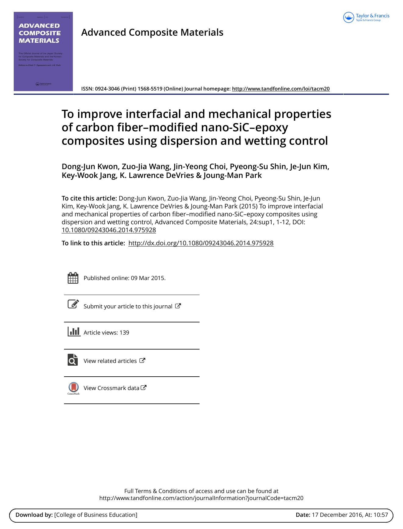 To improve interfacial and mechanical properties of carbon fiber–modified nano-SiC–epoxy composites using dispersion and wetting control by unknow