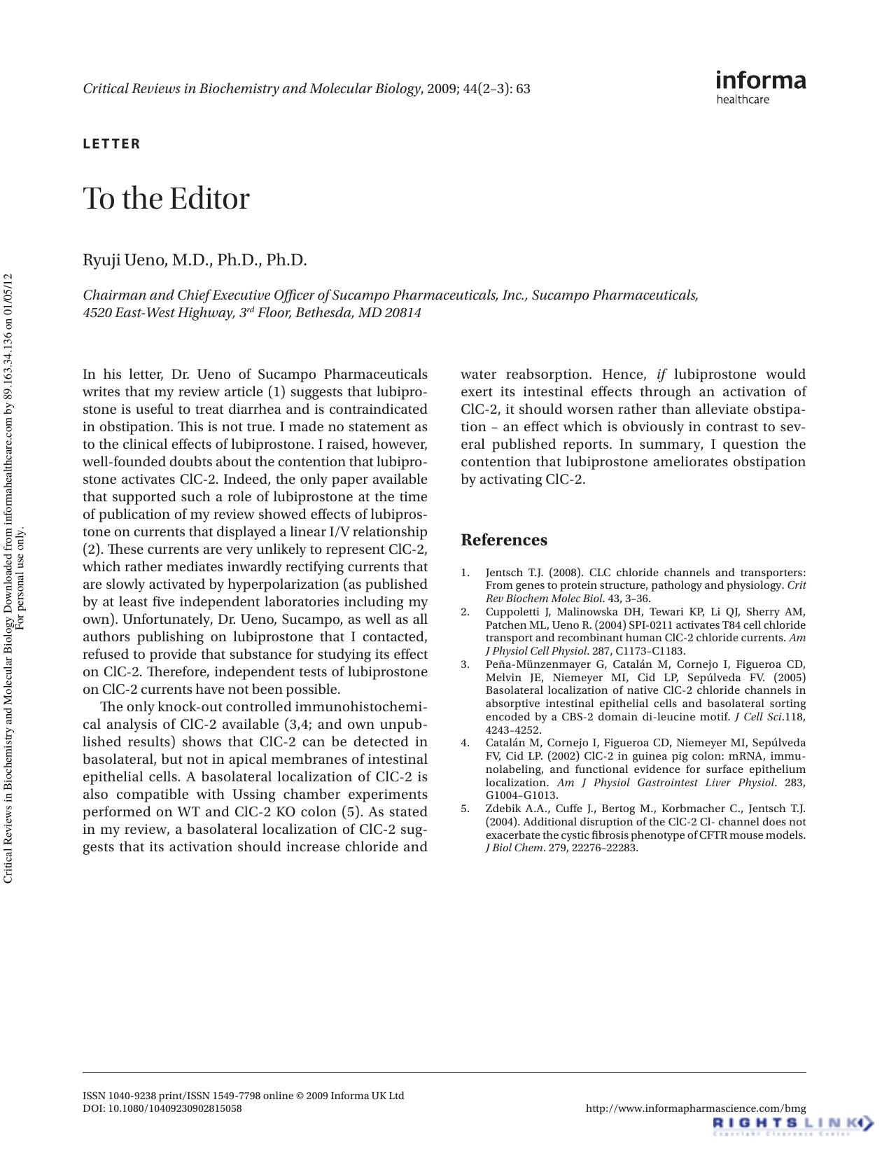 To the Editor by Ryuji Ueno M.D. Ph.D. Ph.D