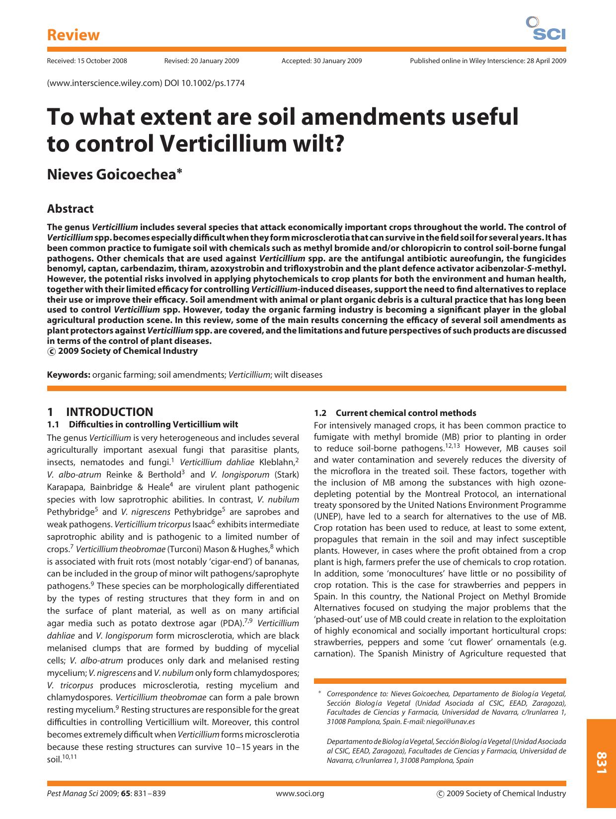 To what extent are soil amendments useful to control Verticillium wilt? by Unknown