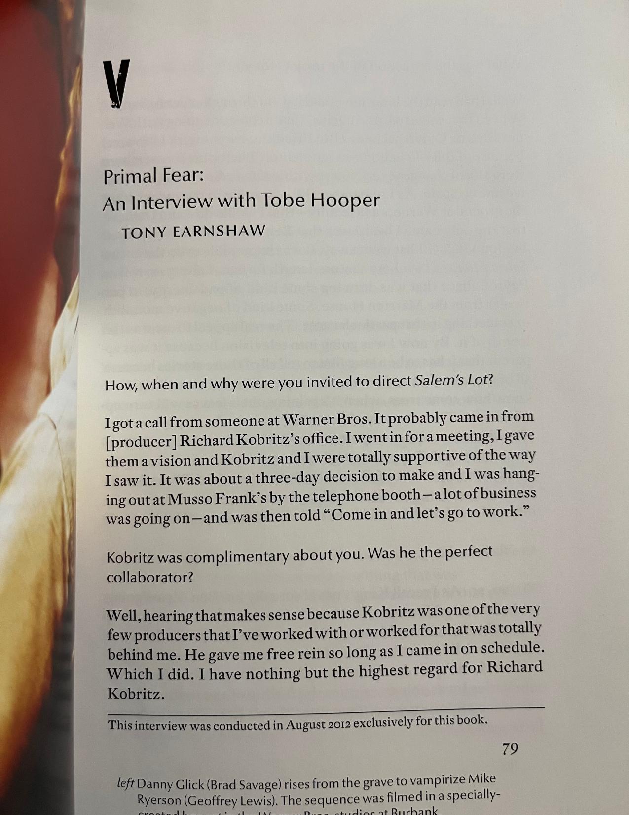 Tobe Hooper Interview with Tony Earnshaw (From Studies in the Horror Film: Salem's Lot) by Tony Earnshaw