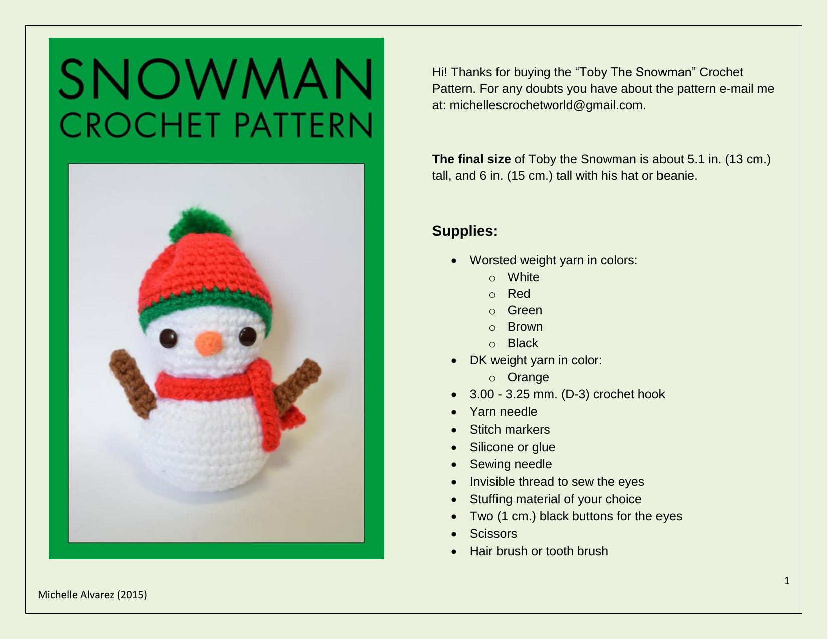 Toby The Snowman Crochet Pattern by michelle alvarez
