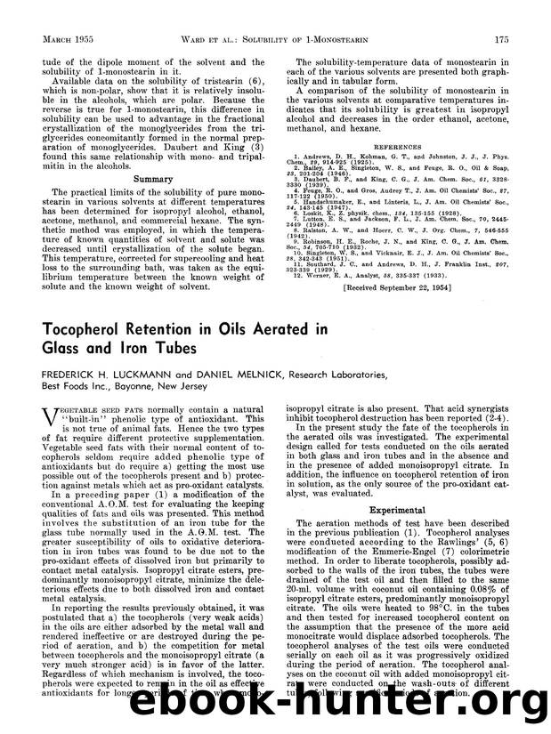 Tocopherol retention in oils aerated in glass and iron tubes by Unknown